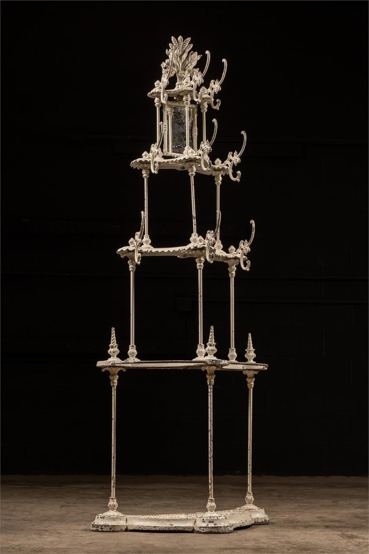 Antique Art Nouveau Cast Iron Hall Tree In White (1 of 9)