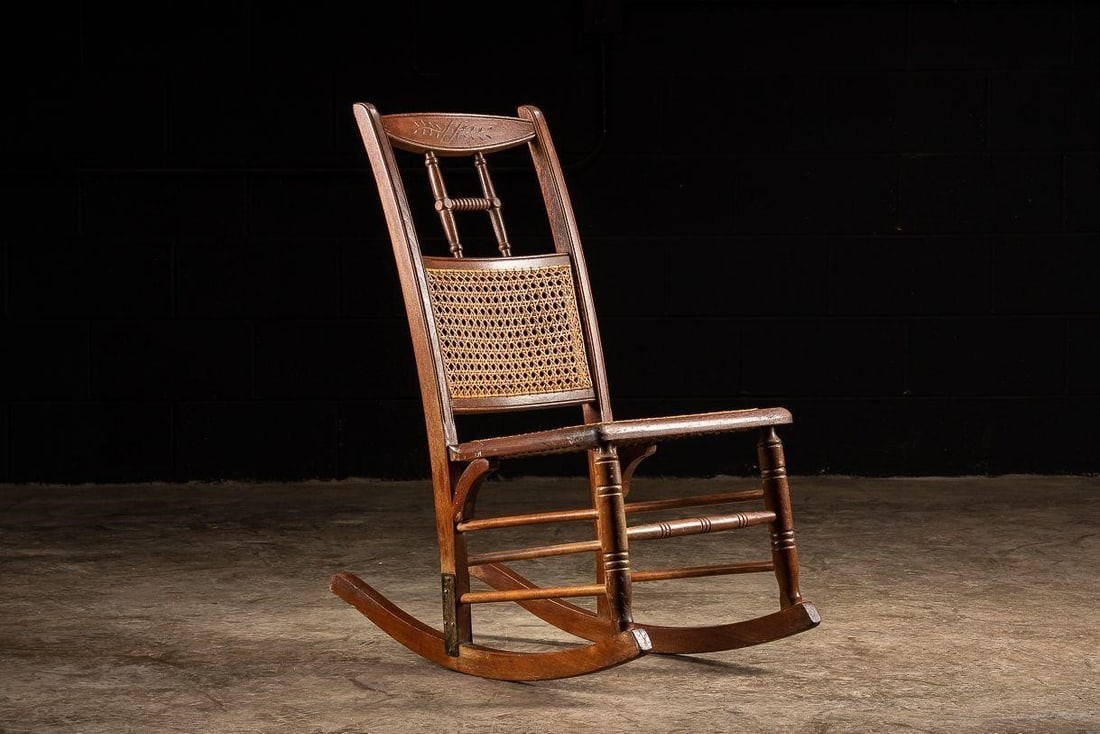 Eastlake-Inspired Oak and Wicker Rocking Chair (1 of 5)