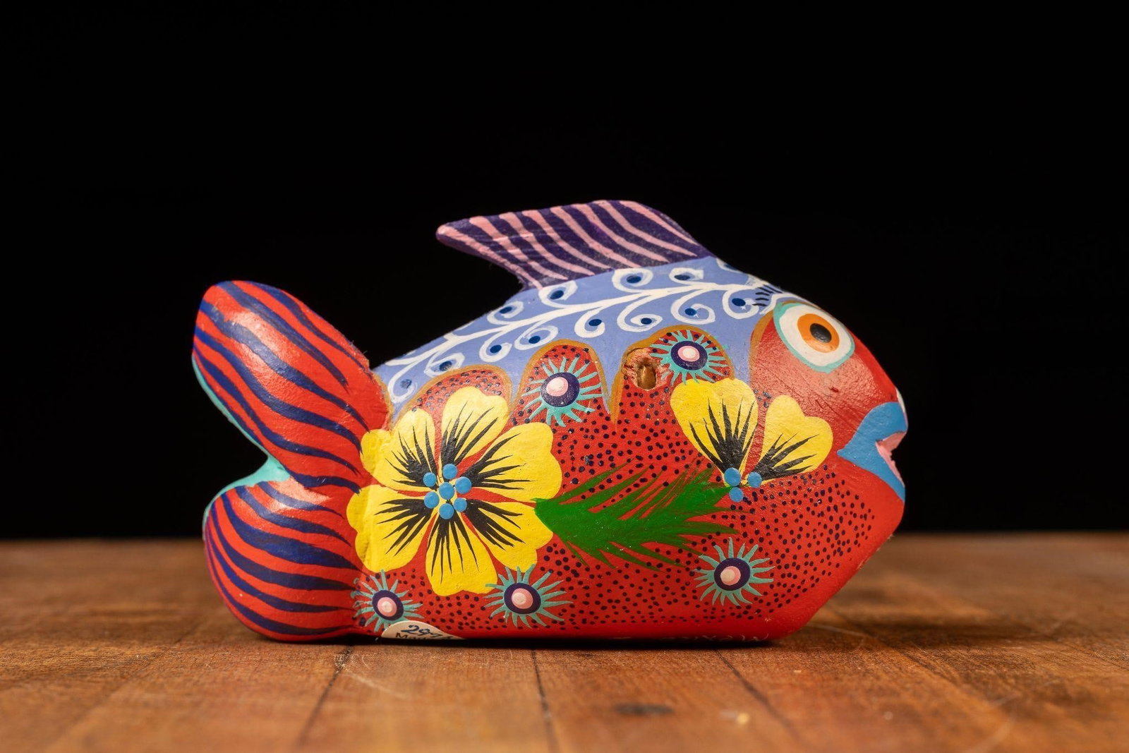 Vintage Fish Alebrije Mexican Folk Art: Item SKU: 301605 Artist: Andres Hernandez Cruz Medium: Acrylic on Copal Date: 20th Century Movement/Style: Folk Art Dimensions: 1.5" x 4.5" x 3" Origin: Tilcajete, Oaxaca Condition: Excellent