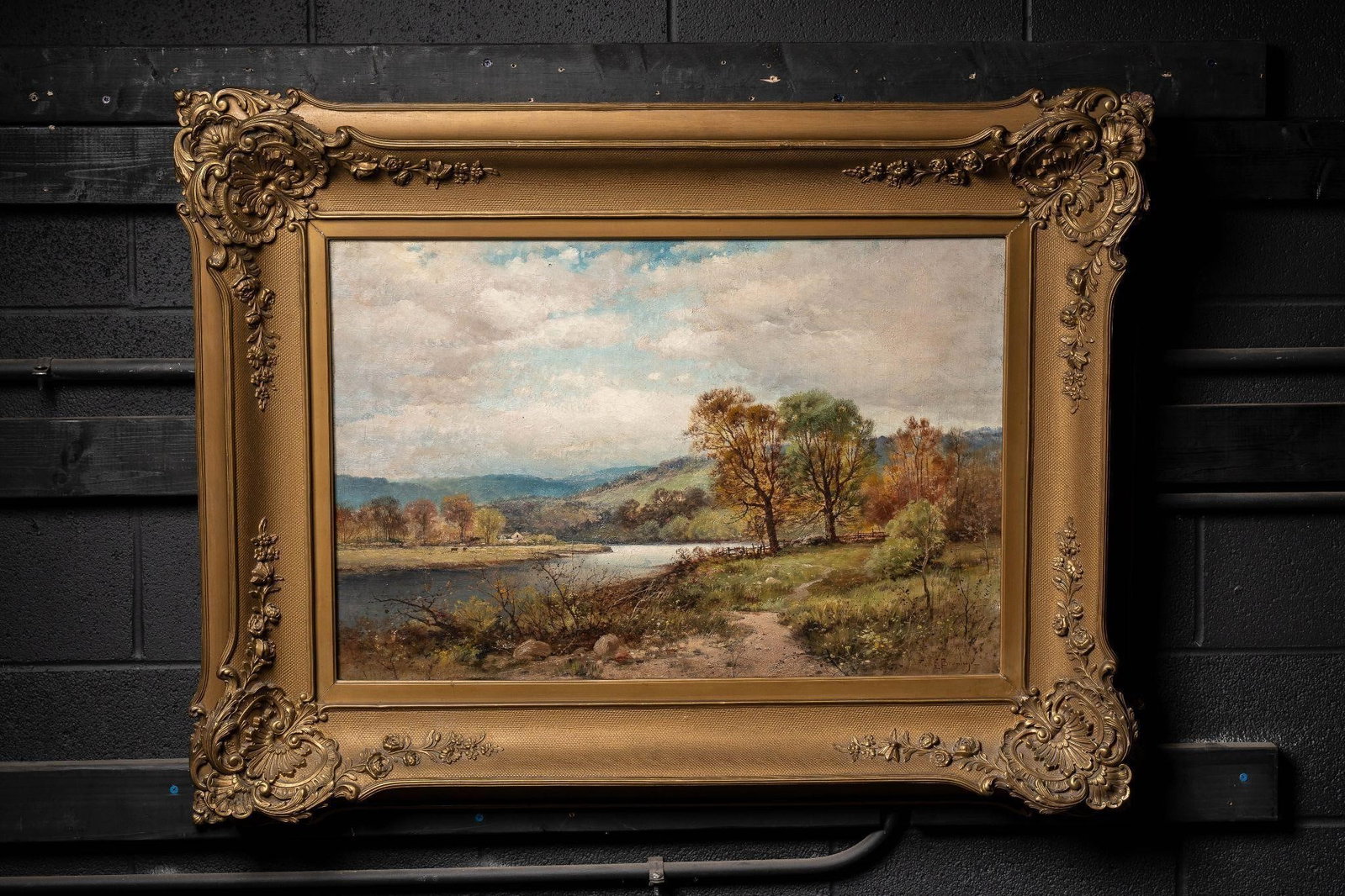 River Scene | Bromley Oil On Canvas, Signed: Item SKU: C-11664 Artist: Frank C. Bromley (1859-1890) Date: Mid-19th Century Style/Movement: Impressionism Medium: Oil on canvas Condition Notes: Painting appears to be in excellent condition, frame 
