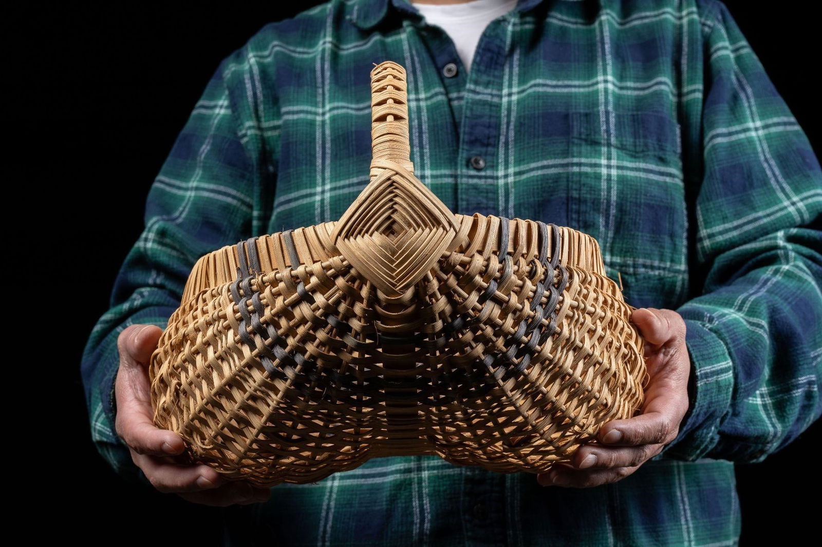 Large Round Bottom Basket With Blue Accent (1 of 12)