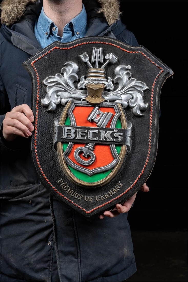 VTG Becks Beer Embossed Plastic Shield Sign (1 of 5)