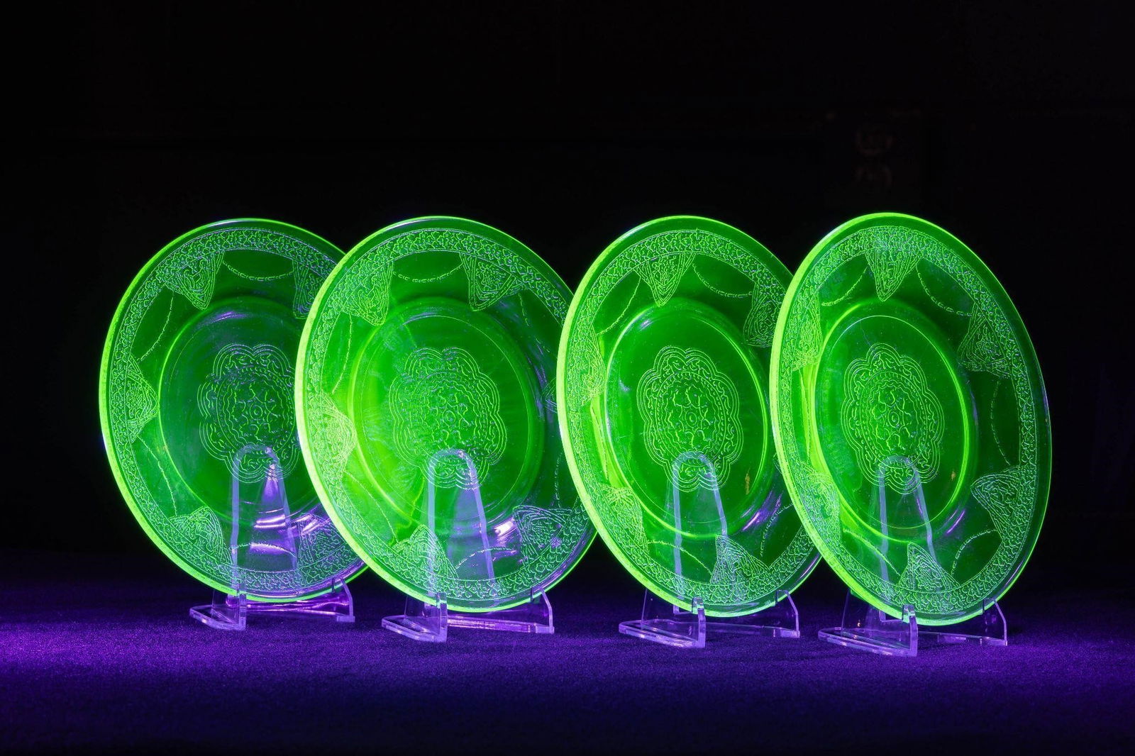 Uranium Glass Cameo Lunch Plates - Set of Four (1 of 4)