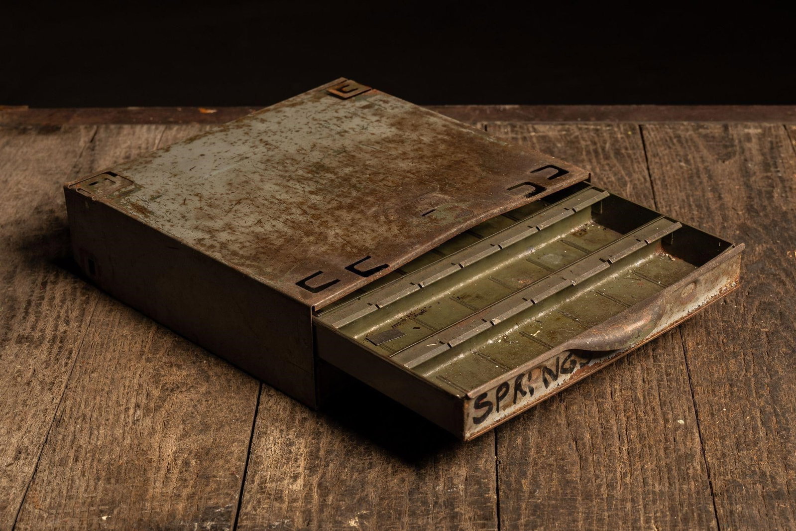 Vintage Industrial Parts Drawer by Equipto: NOTE: For an accurate in-house shipping quote on this lot, please reach out to us at rockauctiongallery@gmail.com. Item SKU: 16025 c. 1940s-1950s; Equipto Electronics Corp. - Aurora, IL Durable mid-ce