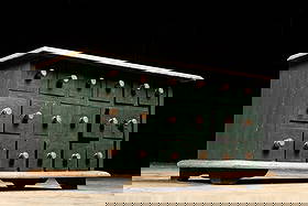 Vintage 18 Drawer Apothecary: NOTE: For an accurate in-house shipping quote on this lot, please reach out to us at rockauctiongallery@gmail.com. Item SKU: 104592 Primitive cabinet with pronounced molding likely manufactured around