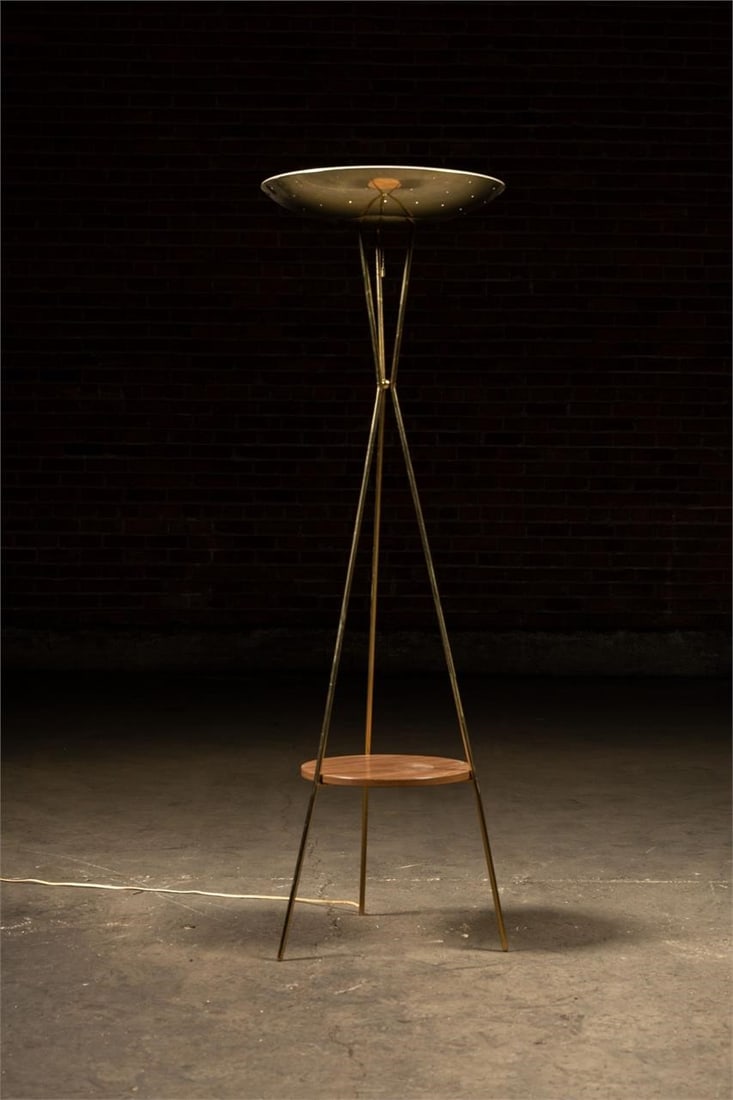 MCM Brass Tripod Torchiere Floor Lamp (1 of 7)