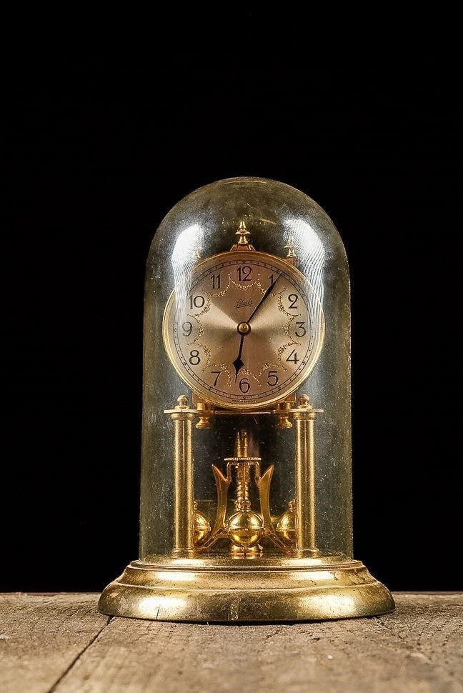 Vintage Anniversary Clock by Schatz: NOTE: For an accurate in-house shipping quote on this lot, please reach out to us at rockauctiongallery@gmail.com. Item SKU: C-13566 Vintage Anniversary Clock by Schatz 7.5" x 7.5" x 12" H Frame exhib