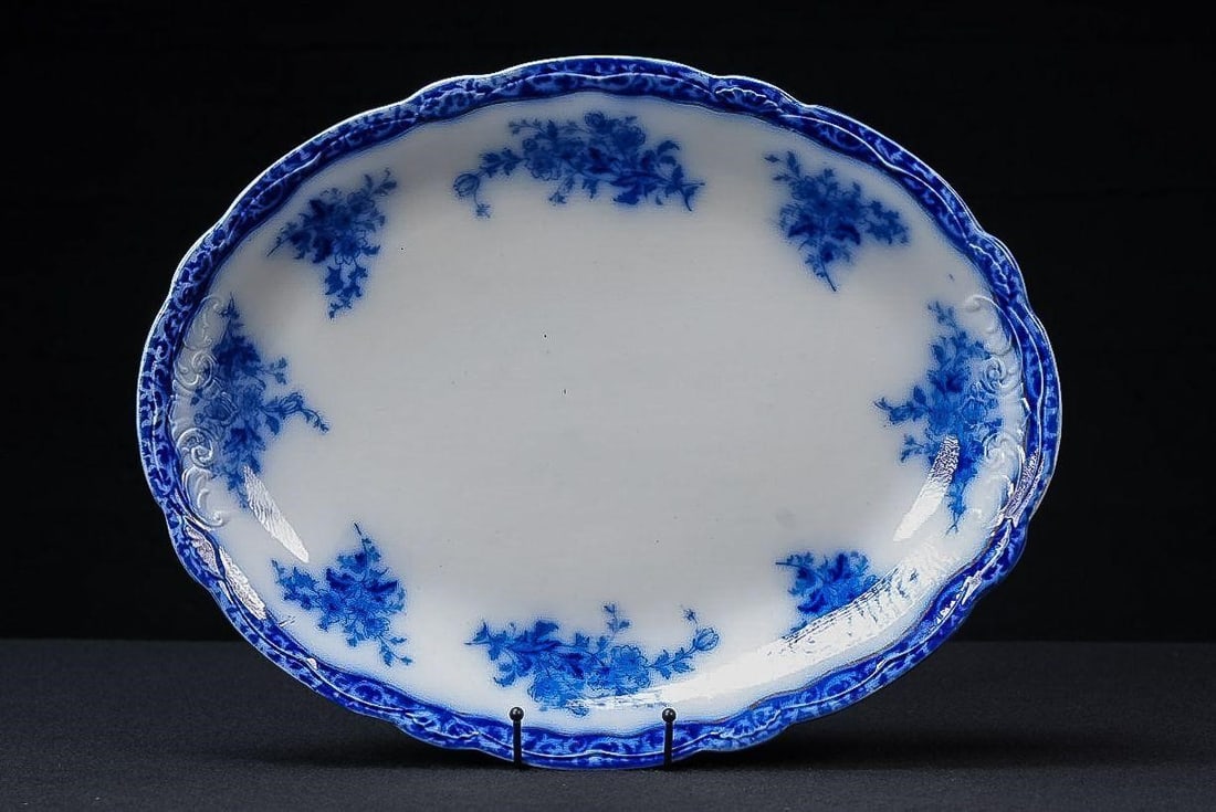 Large Victorian Flow Blue Alcock Oval Platter (1 of 6)
