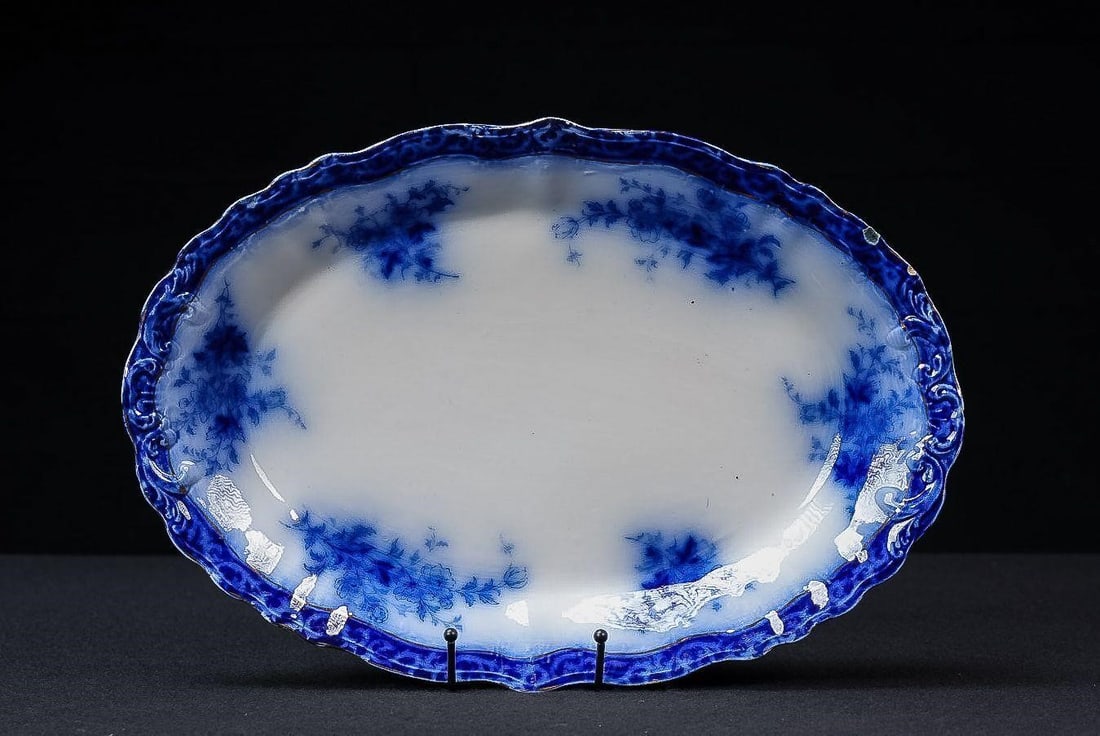 Medium Victorian Flow Blue Alcock Oval Platter (1 of 8)