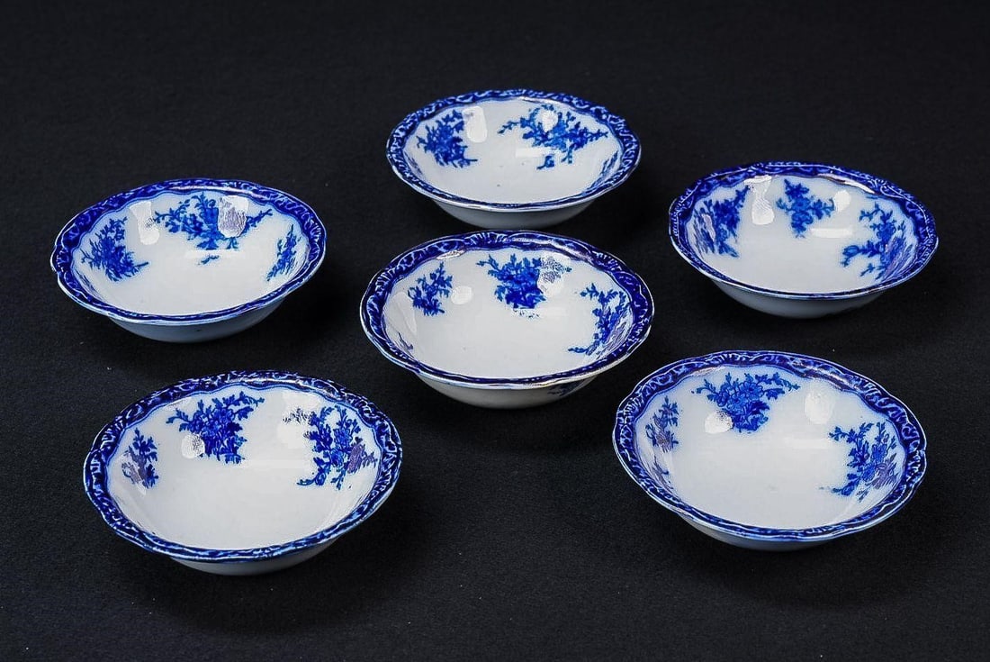Set of Six Stanley Flow Blue Cereal Bowls (1 of 6)