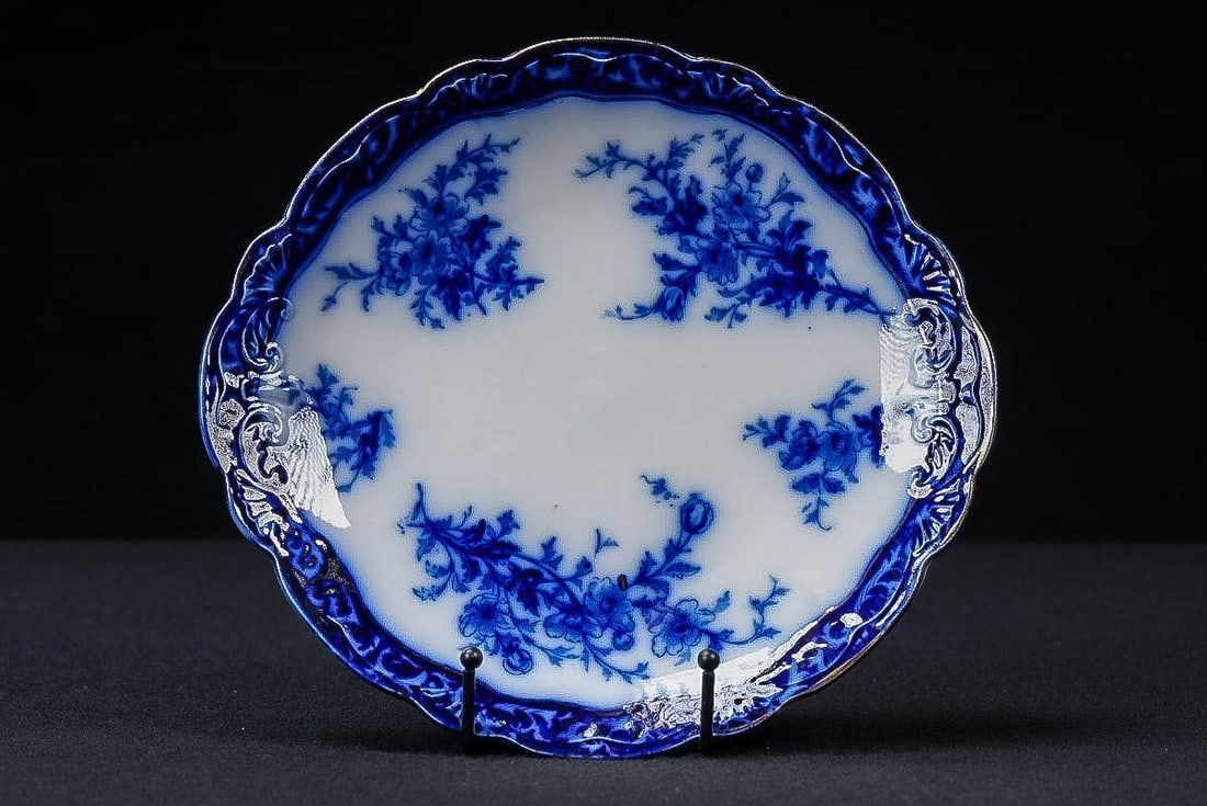 Victorian Flow Blue Stanley Handled Cake Plate (1 of 6)