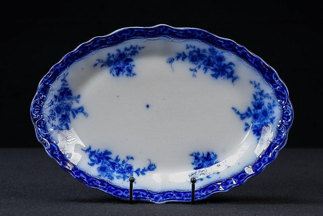 Alcock Flow Blue "Touraine" Oval Platter (1 of 4)