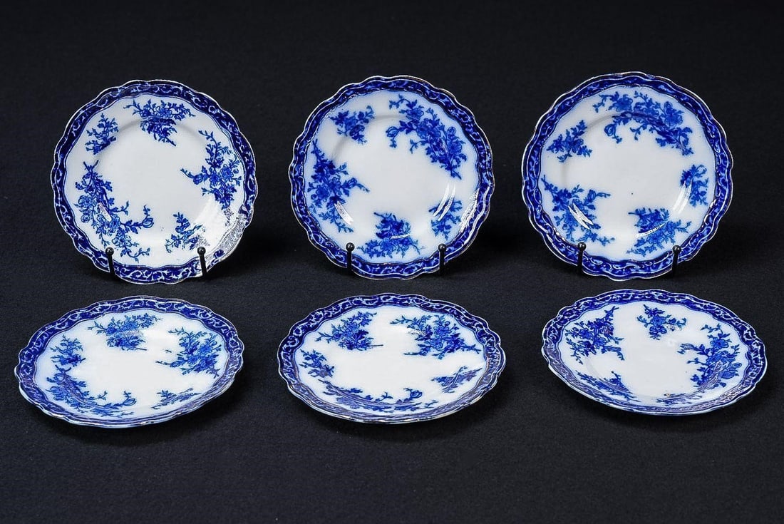 Set of Six Stanley Flow Blue Luncheon Plates (1 of 6)