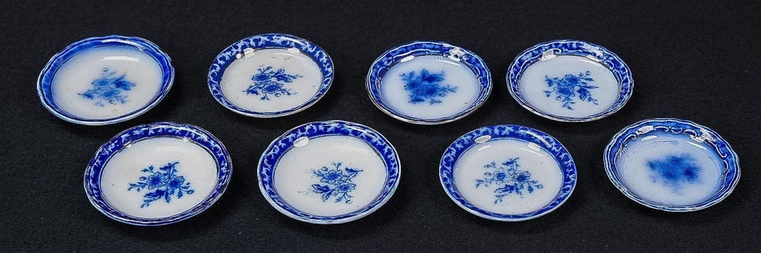 Set of Eight Victorian Flow Blue Saucers (1 of 7)