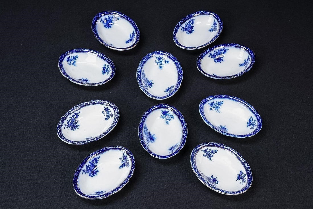 Set of 10 Flow Blue "Touraine" Stanley Vegetables (1 of 7)