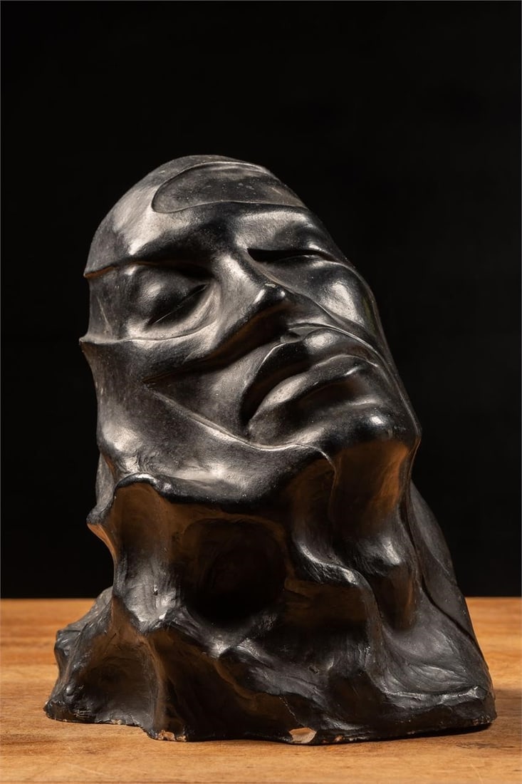 Black Ceramic Face Alcove Art Piece (1 of 5)