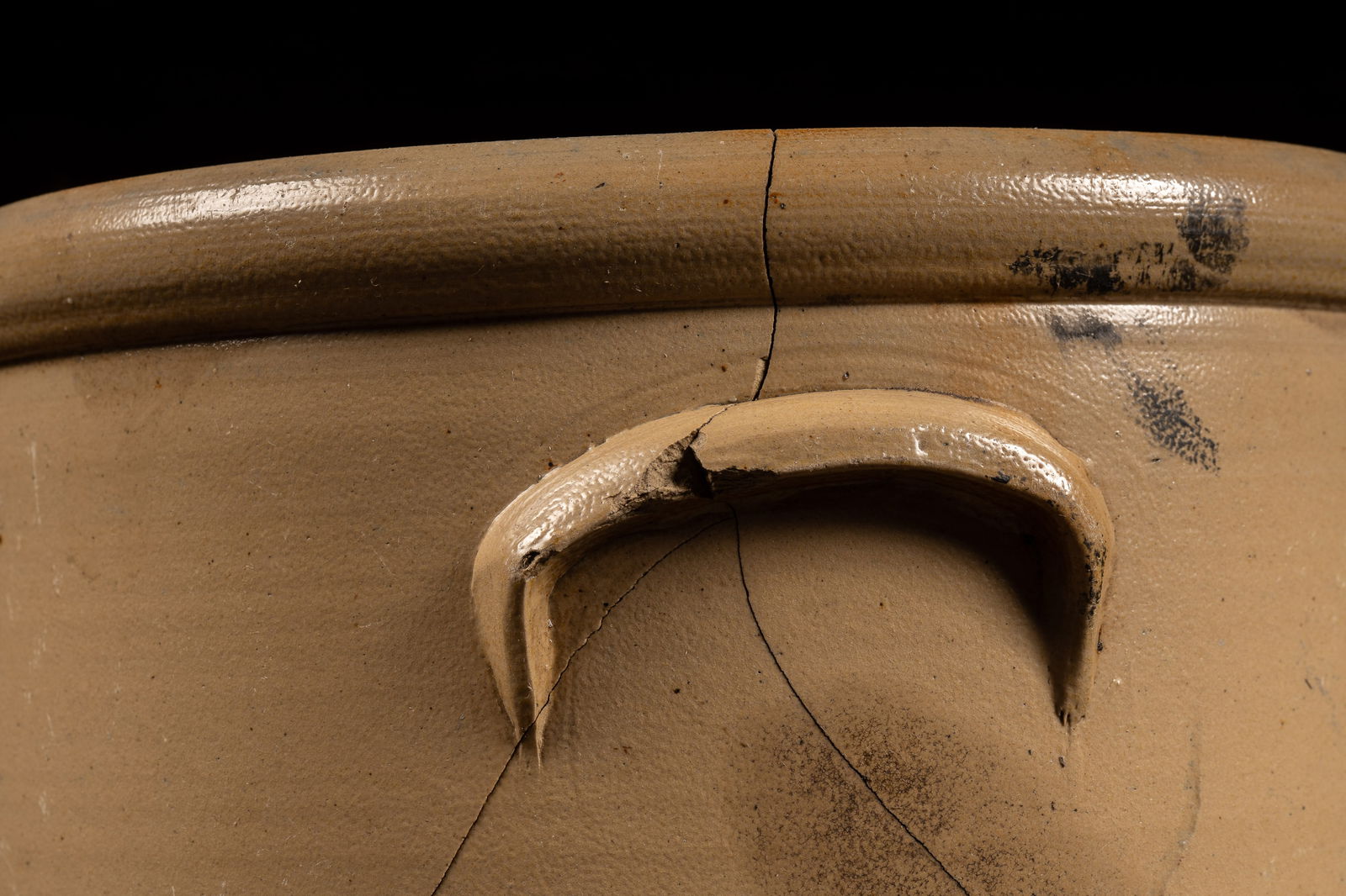 Large Stoneware Crock w Blue Leaf Mark - 3