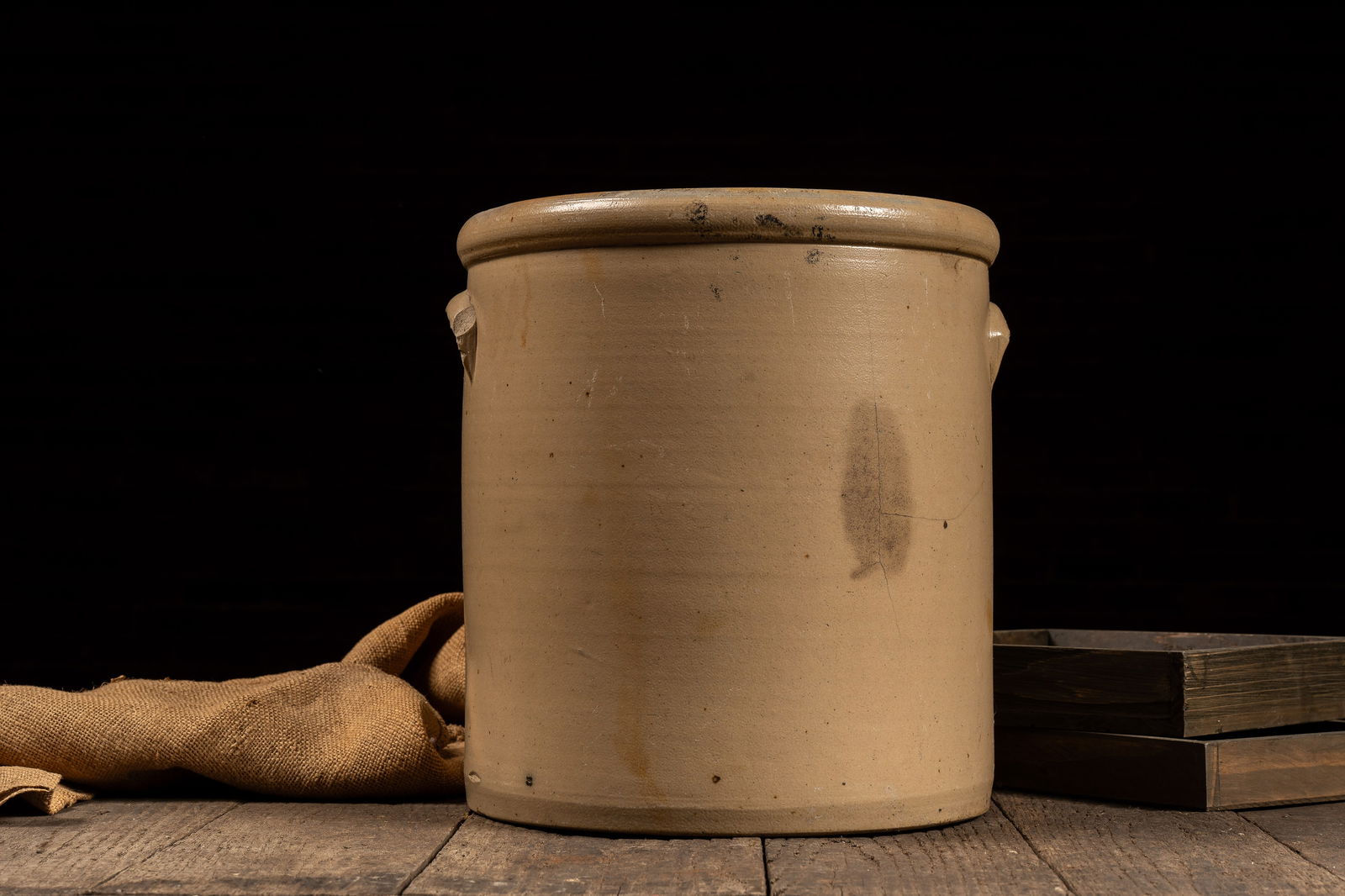 Large Stoneware Crock w Blue Leaf Mark - 4
