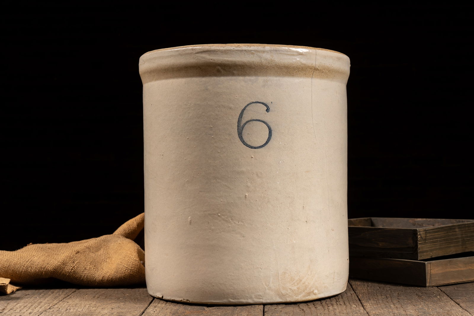 6 Gal. Stoneware Crock: **NOTE: Any shipping quotes provided on this screen are provided by Live Auctioneers. For an in-house shipping quote on this lot, please reach out to us at rockauctiongallery@gmail.com.** C-18573