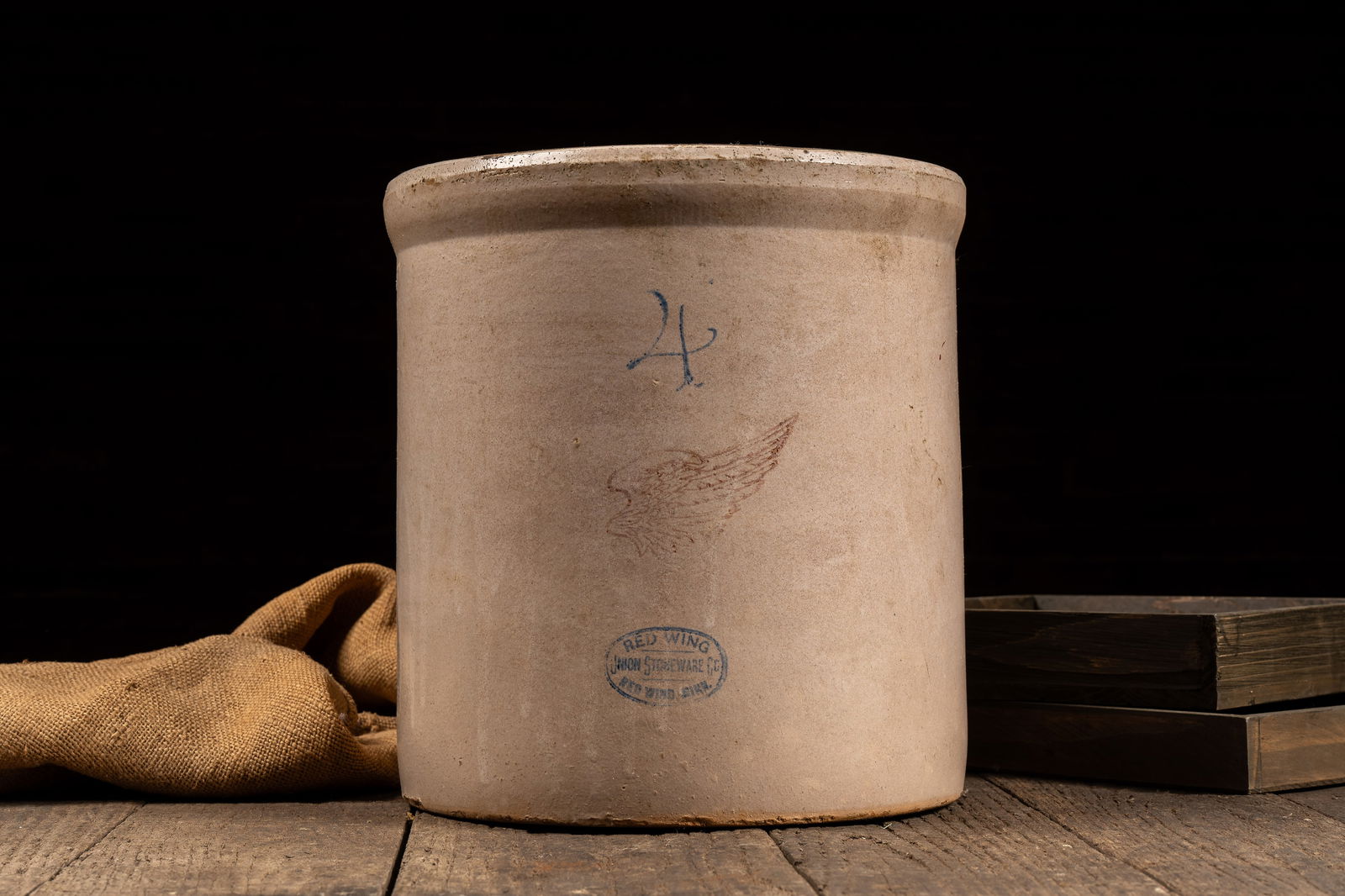 4 Gal. Red Wing Stoneware Crock: **NOTE: Any shipping quotes provided on this screen are provided by Live Auctioneers. For an in-house shipping quote on this lot, please reach out to us at rockauctiongallery@gmail.com.** C-18575