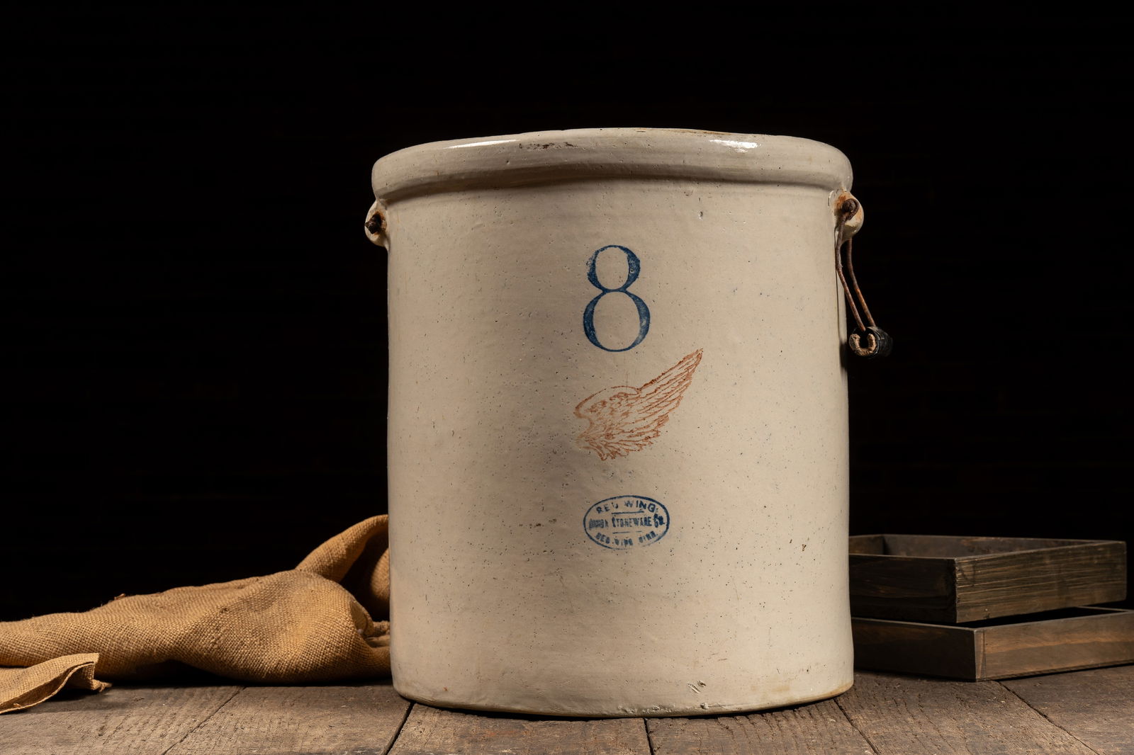 8 Gal. Red Wing Stoneware Crock: **NOTE: Any shipping quotes provided on this screen are provided by Live Auctioneers. For an in-house shipping quote on this lot, please reach out to us at rockauctiongallery@gmail.com.** 