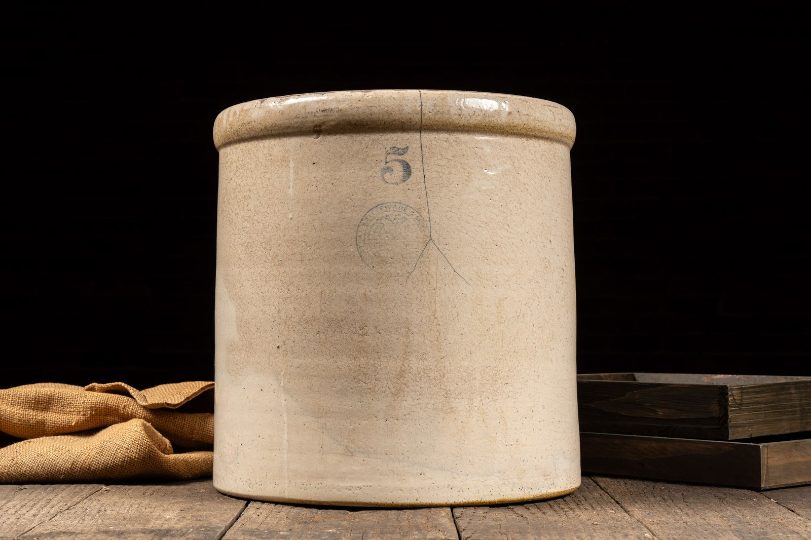 5 Gal. Ohio Valley Region Stoneware Crock: **NOTE: Any shipping quotes provided on this screen are provided by Live Auctioneers. For an in-house shipping quote on this lot, please reach out to us at rockauctiongallery@gmail.com.** 