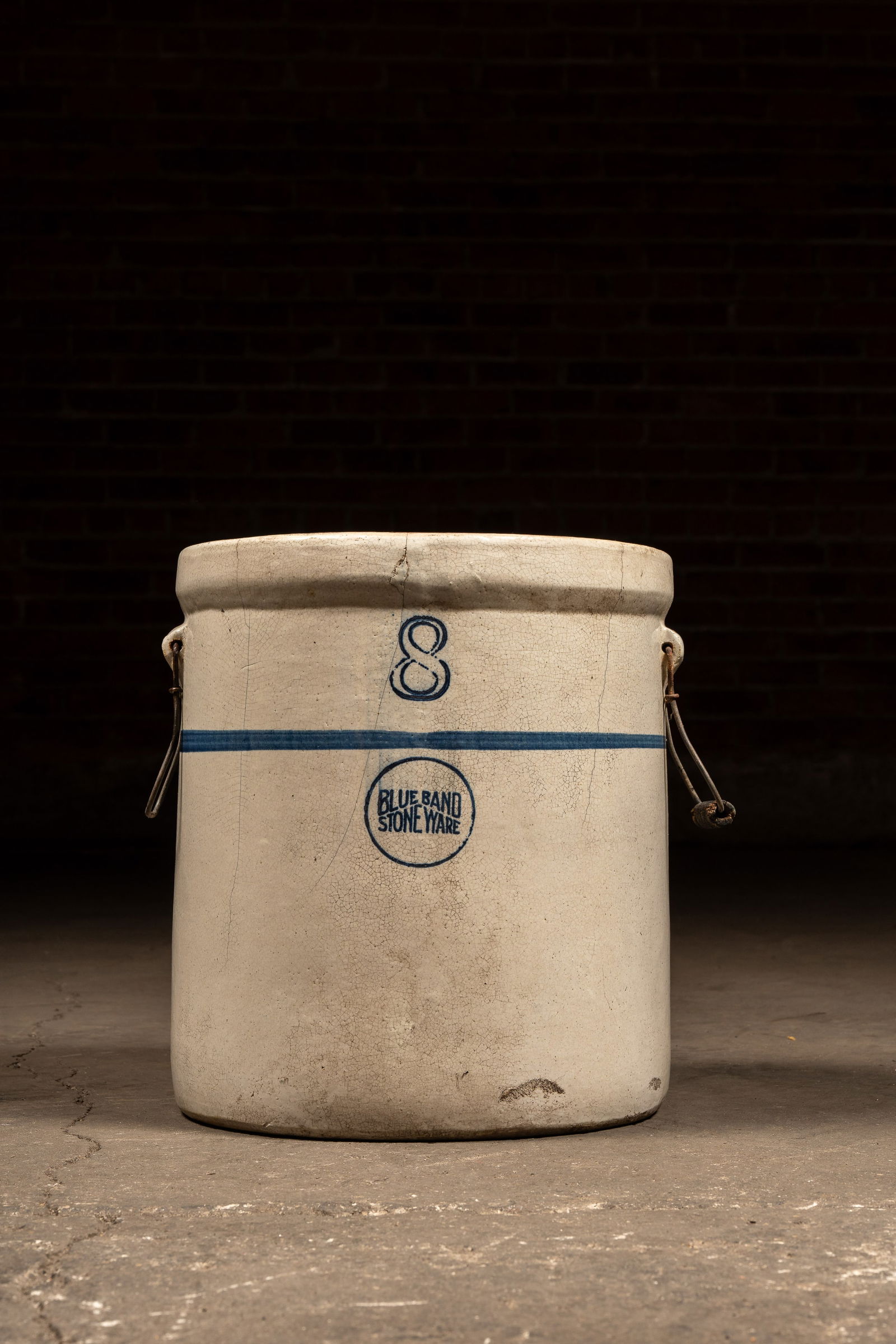 8 Gal. Blue Band Stoneware Crock: **NOTE: Any shipping quotes provided on this screen are provided by Live Auctioneers. For an in-house shipping quote on this lot, please reach out to us at rockauctiongallery@gmail.com.** 