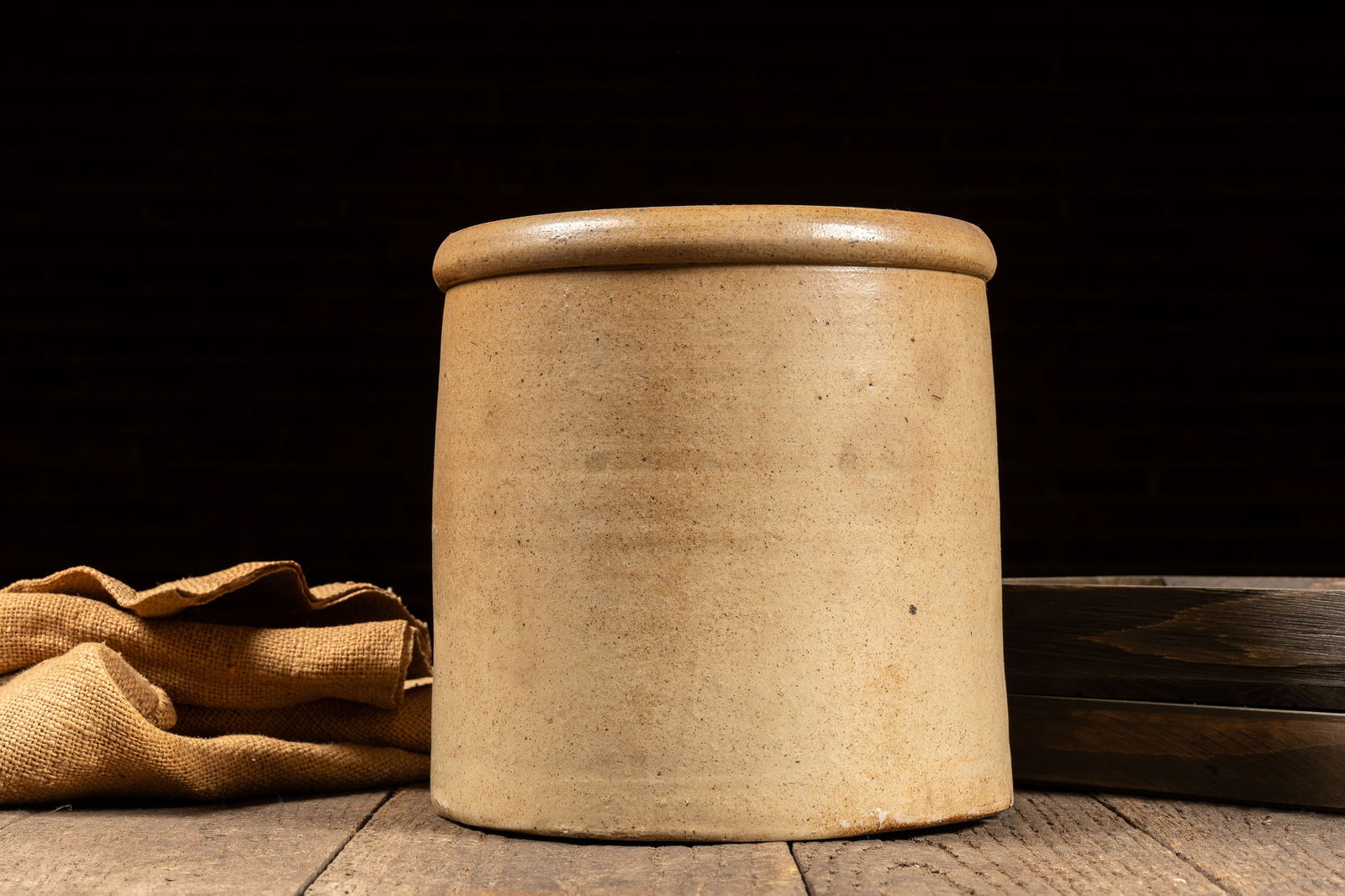 Tan Unmarked Stoneware Crock: **NOTE: Any shipping quotes provided on this screen are provided by Live Auctioneers. For an in-house shipping quote on this lot, please reach out to us at rockauctiongallery@gmail.com.** 