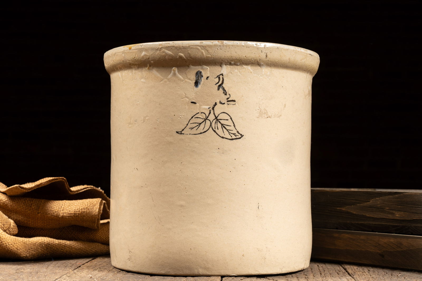 2 Gal. Stoneware Crock w Leaf Mark: **NOTE: Any shipping quotes provided on this screen are provided by Live Auctioneers. For an in-house shipping quote on this lot, please reach out to us at rockauctiongallery@gmail.com.** 