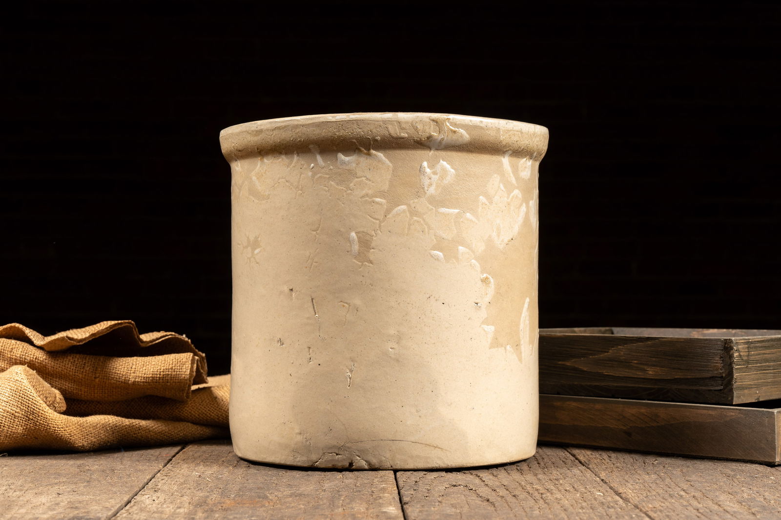 2 Gal. Stoneware Crock w Leaf Mark - 3