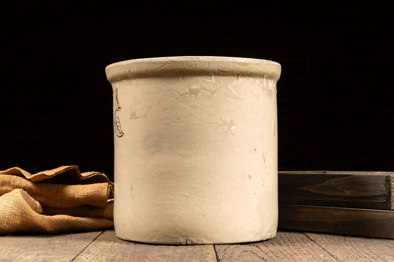 2 Gal. Stoneware Crock w Leaf Mark - 4