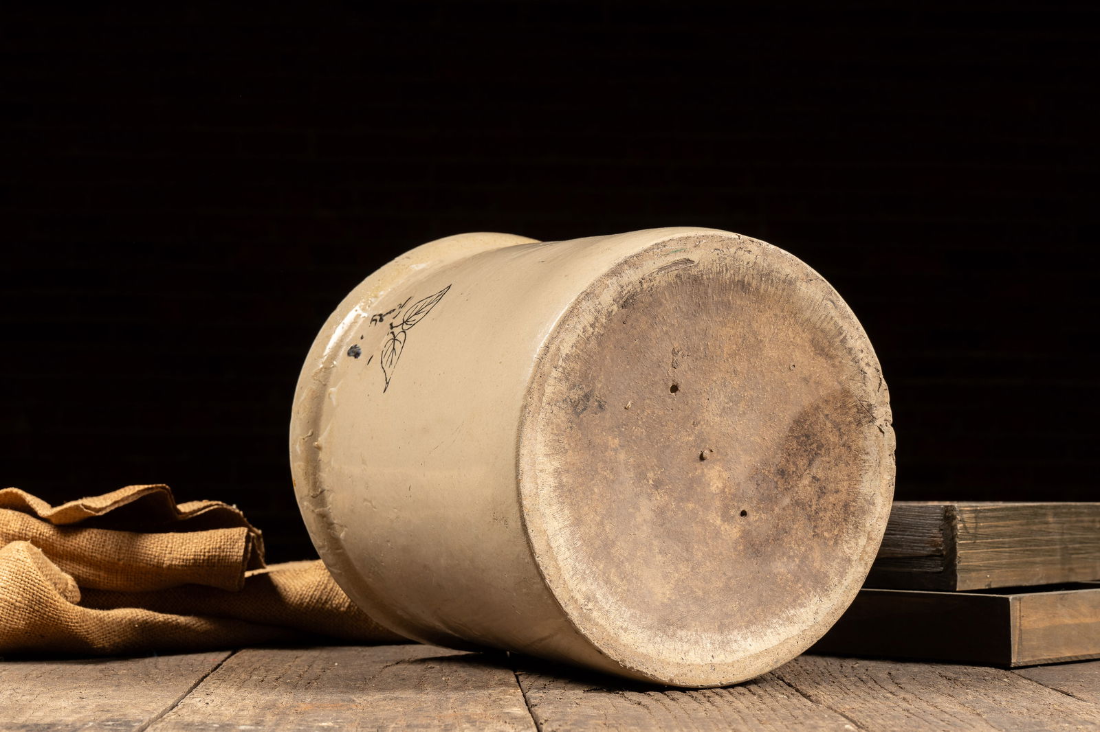 2 Gal. Stoneware Crock w Leaf Mark - 5