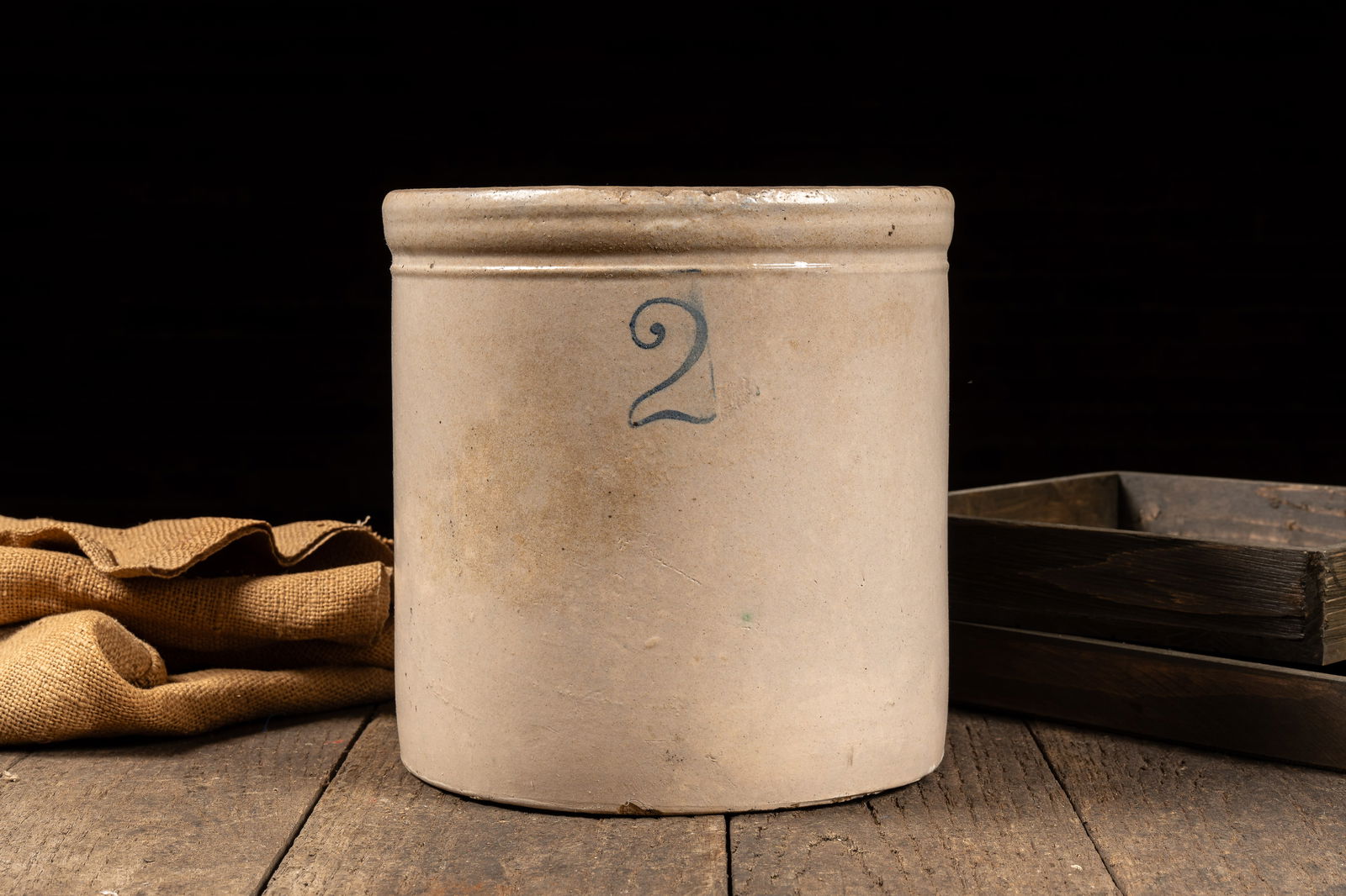 2 Gal. Unmarked Stoneware Crock: **NOTE: Any shipping quotes provided on this screen are provided by Live Auctioneers. For an in-house shipping quote on this lot, please reach out to us at rockauctiongallery@gmail.com.** 
