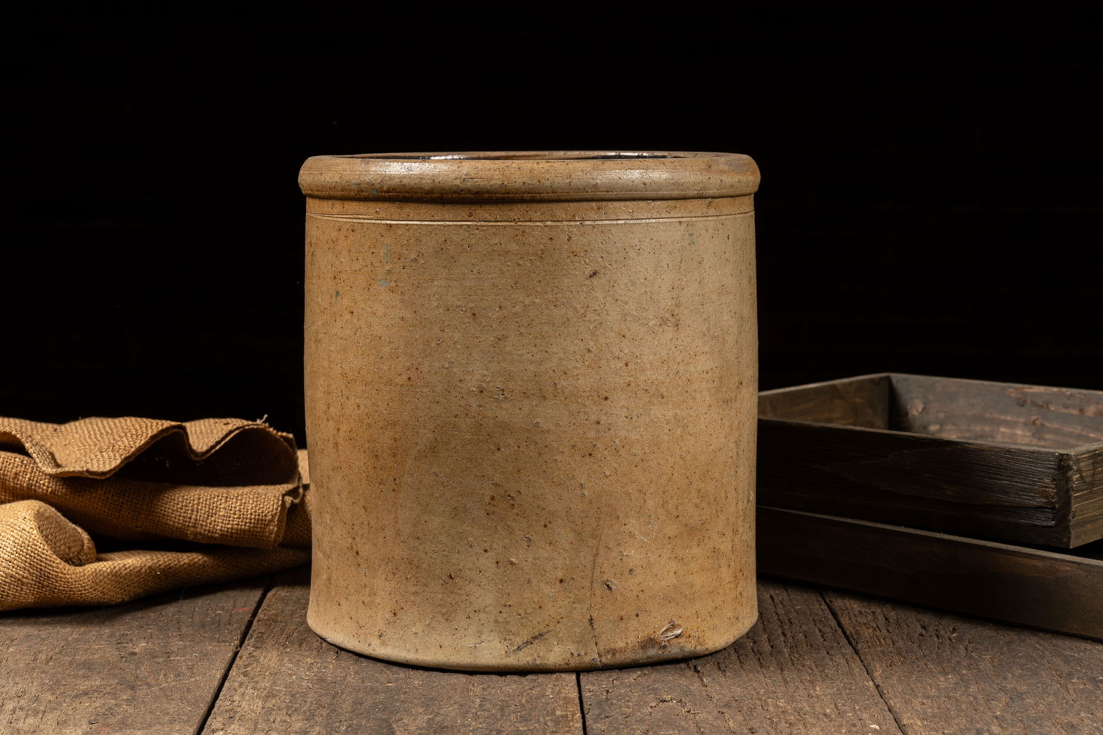 Beige Unmarked Stoneware Crock Vessel (1 of 5)