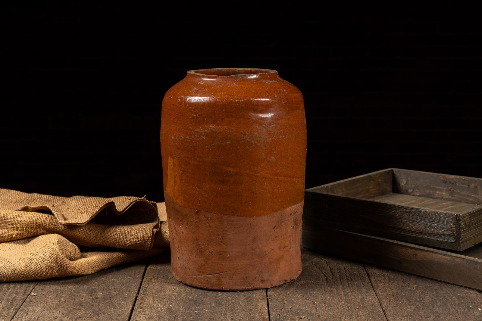 Red Brown Two Tone Stoneware Vessel: **NOTE: Any shipping quotes provided on this screen are provided by Live Auctioneers. For an in-house shipping quote on this lot, please reach out to us at rockauctiongallery@gmail.com.** 