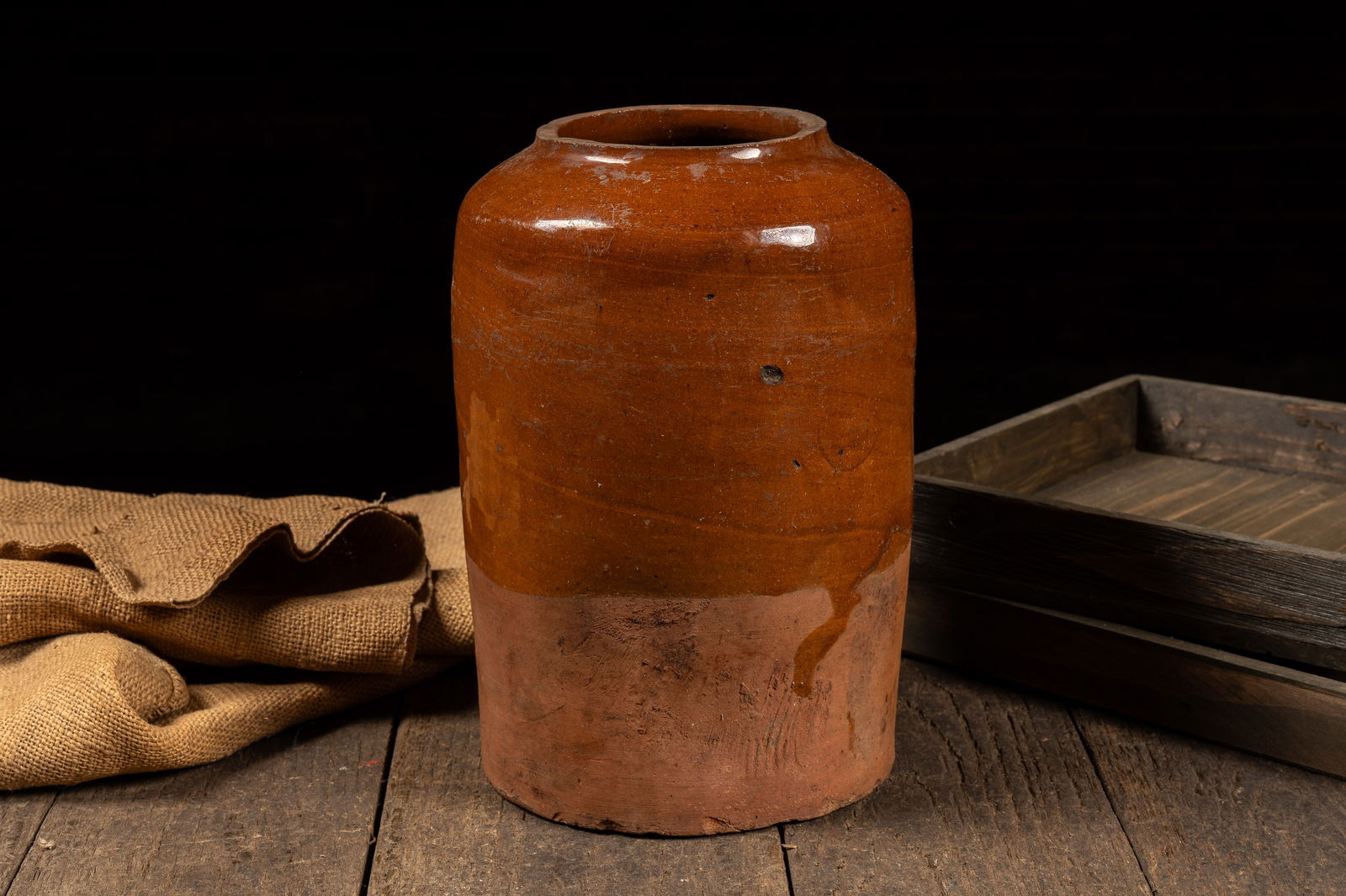 Red Brown Two Tone Stoneware Vessel - 4