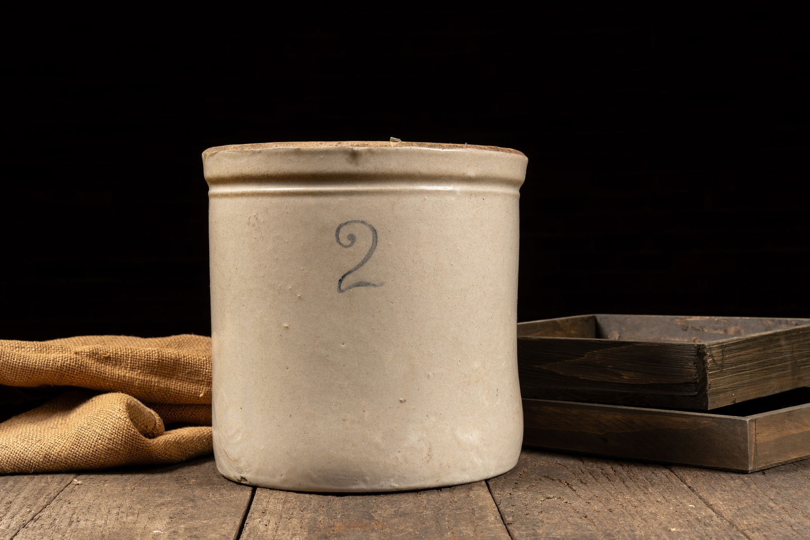 2 Gal. Unmarked Stoneware Crock: **NOTE: Any shipping quotes provided on this screen are provided by Live Auctioneers. For an in-house shipping quote on this lot, please reach out to us at rockauctiongallery@gmail.com.** 