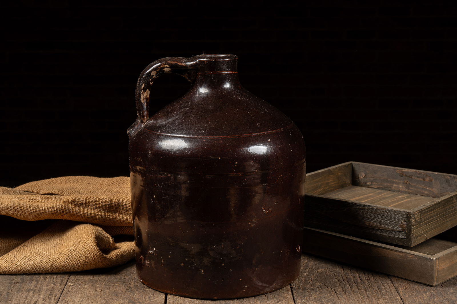 Dark Brown Stoneware Crock Jug - 2