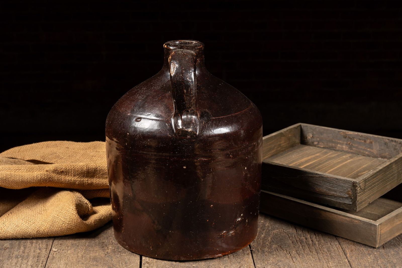 Dark Brown Stoneware Crock Jug - 3