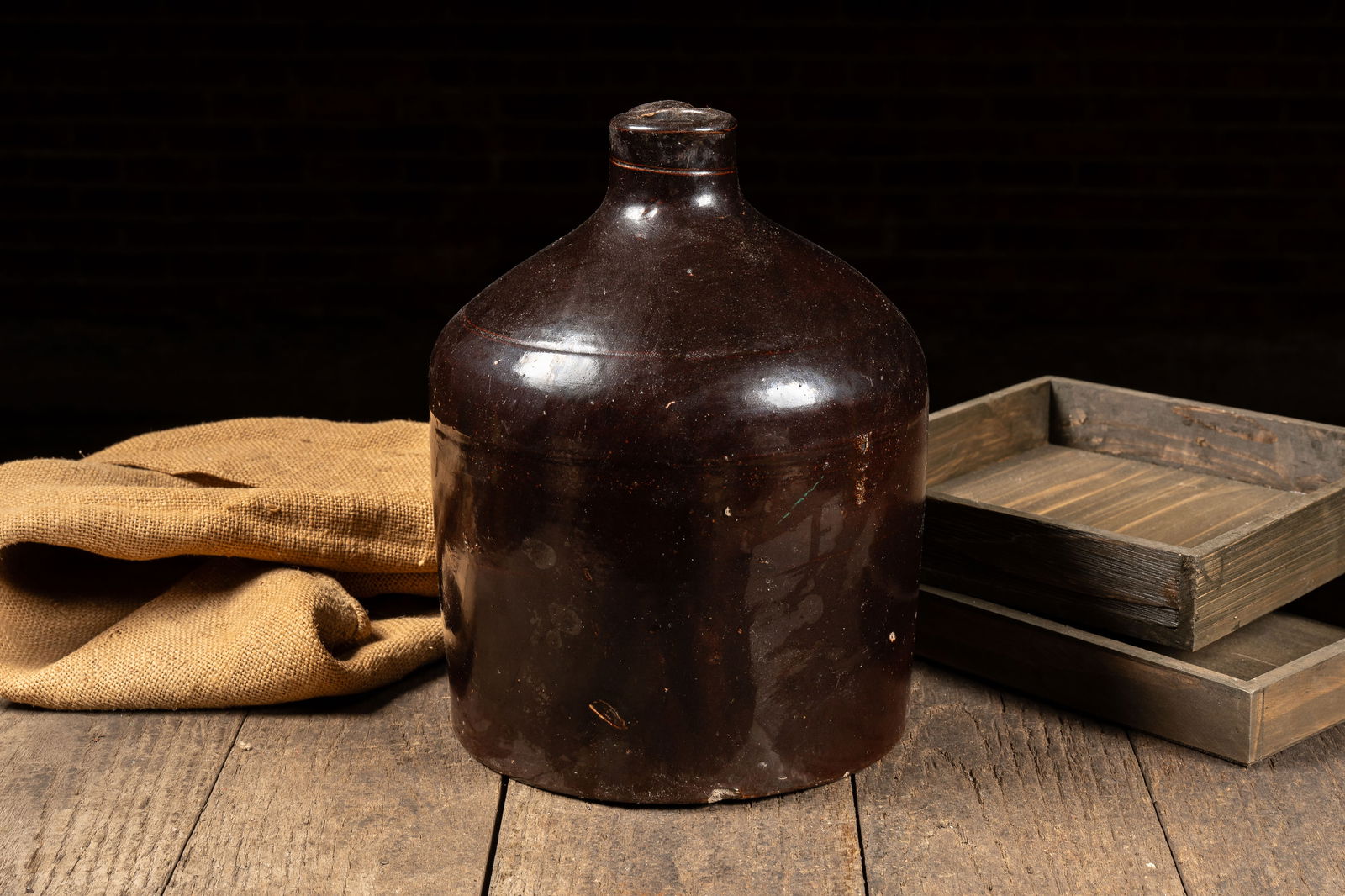 Dark Brown Stoneware Crock Jug - 4