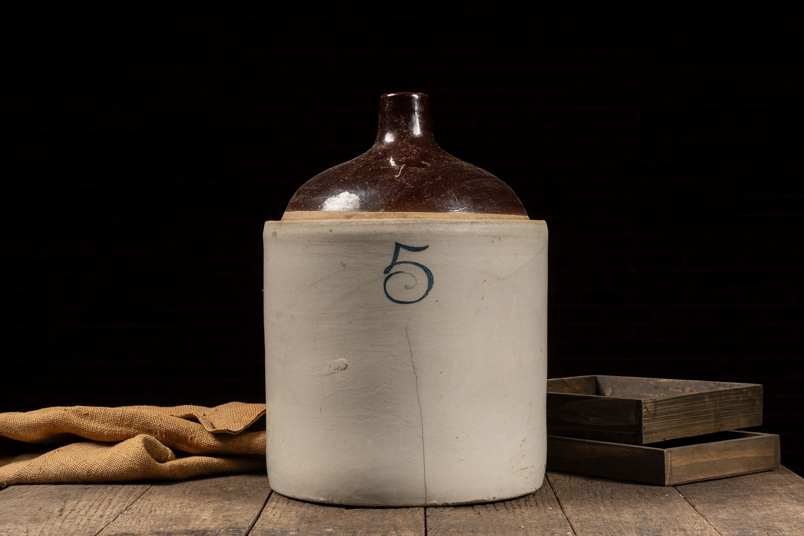 5 Gal. Stoneware Crock Jug: **NOTE: Any shipping quotes provided on this screen are provided by Live Auctioneers. For an in-house shipping quote on this lot, please reach out to us at rockauctiongallery@gmail.com.** C-18627