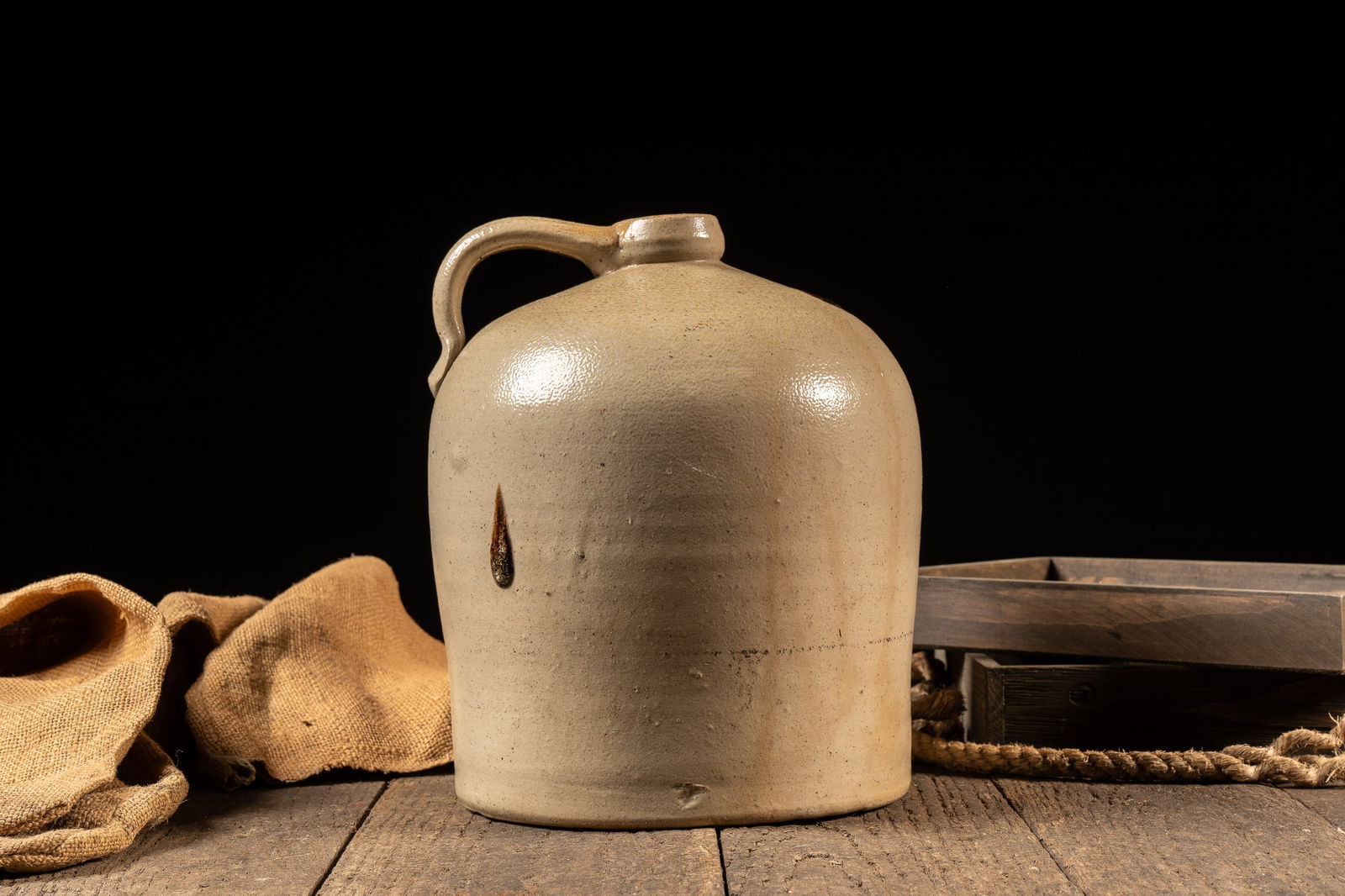 Unmarked Grey Stoneware Crock Jug: **NOTE: Any shipping quotes provided on this screen are provided by Live Auctioneers. For an in-house shipping quote on this lot, please reach out to us at rockauctiongallery@gmail.com.** C-18637