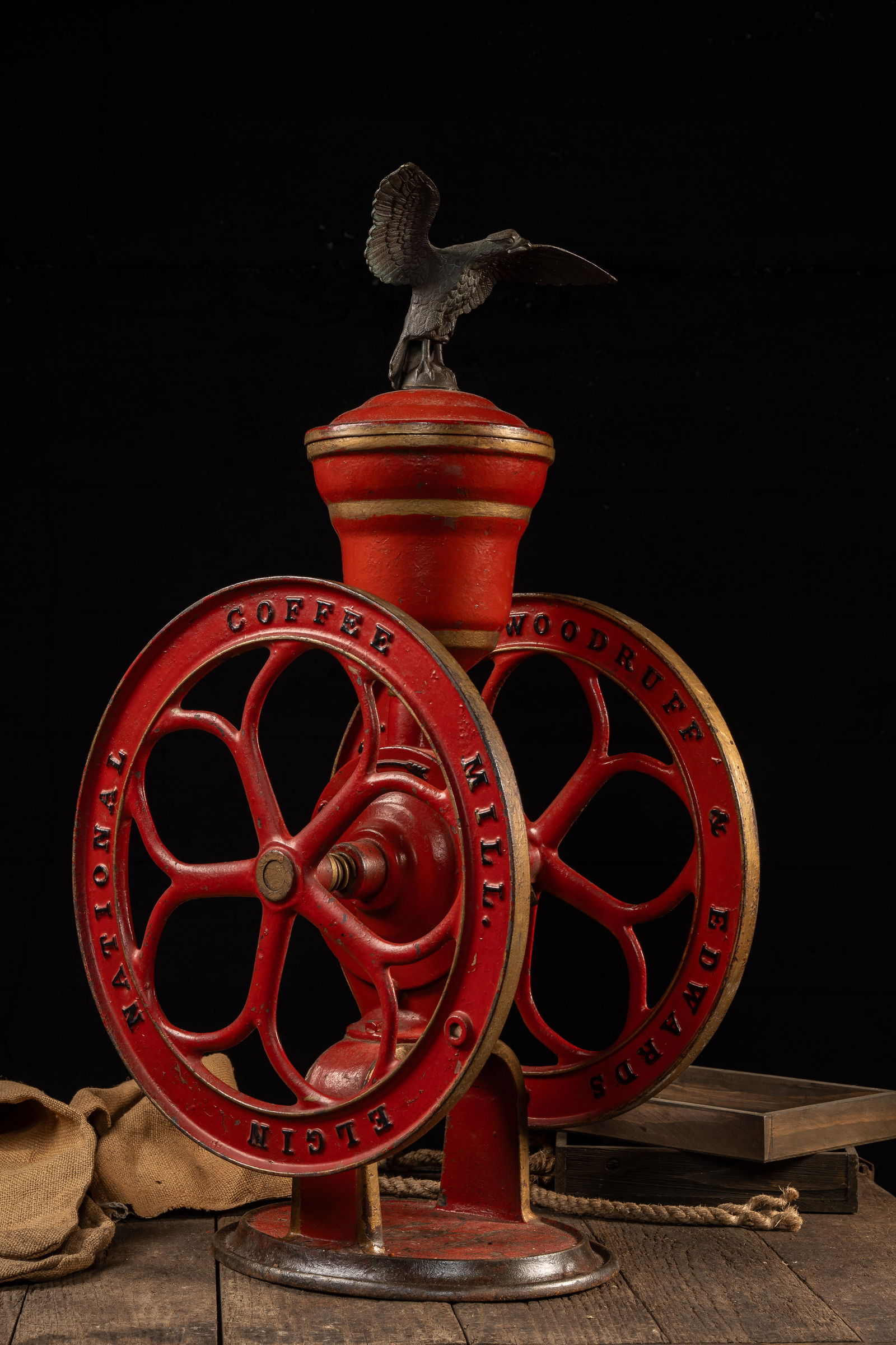 Antique Elgin National Cast Iron Coffee Mill, Red (1 of 6)