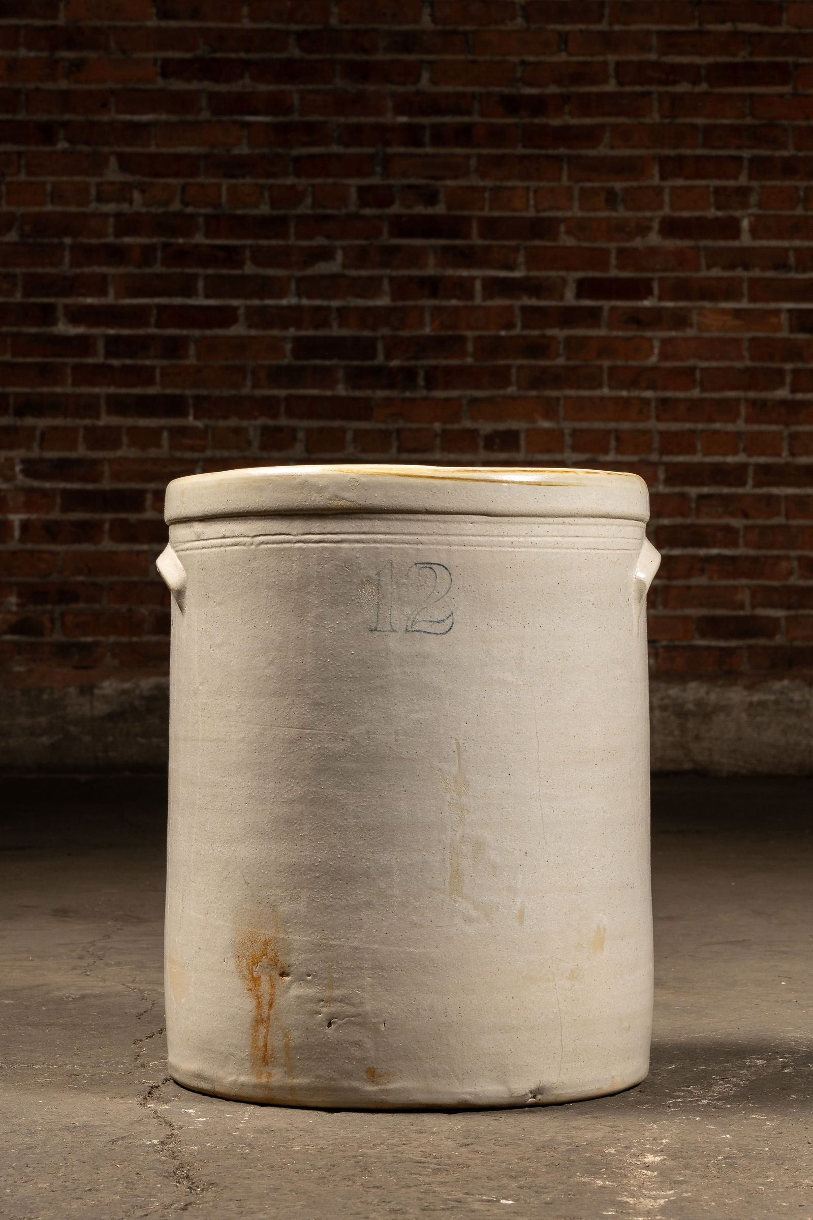 12 Gal. Stoneware Crock: **NOTE: Any shipping quotes provided on this screen are provided by Live Auctioneers. For an in-house shipping quote on this lot, please reach out to us at rockauctiongallery@gmail.com.** C-18645