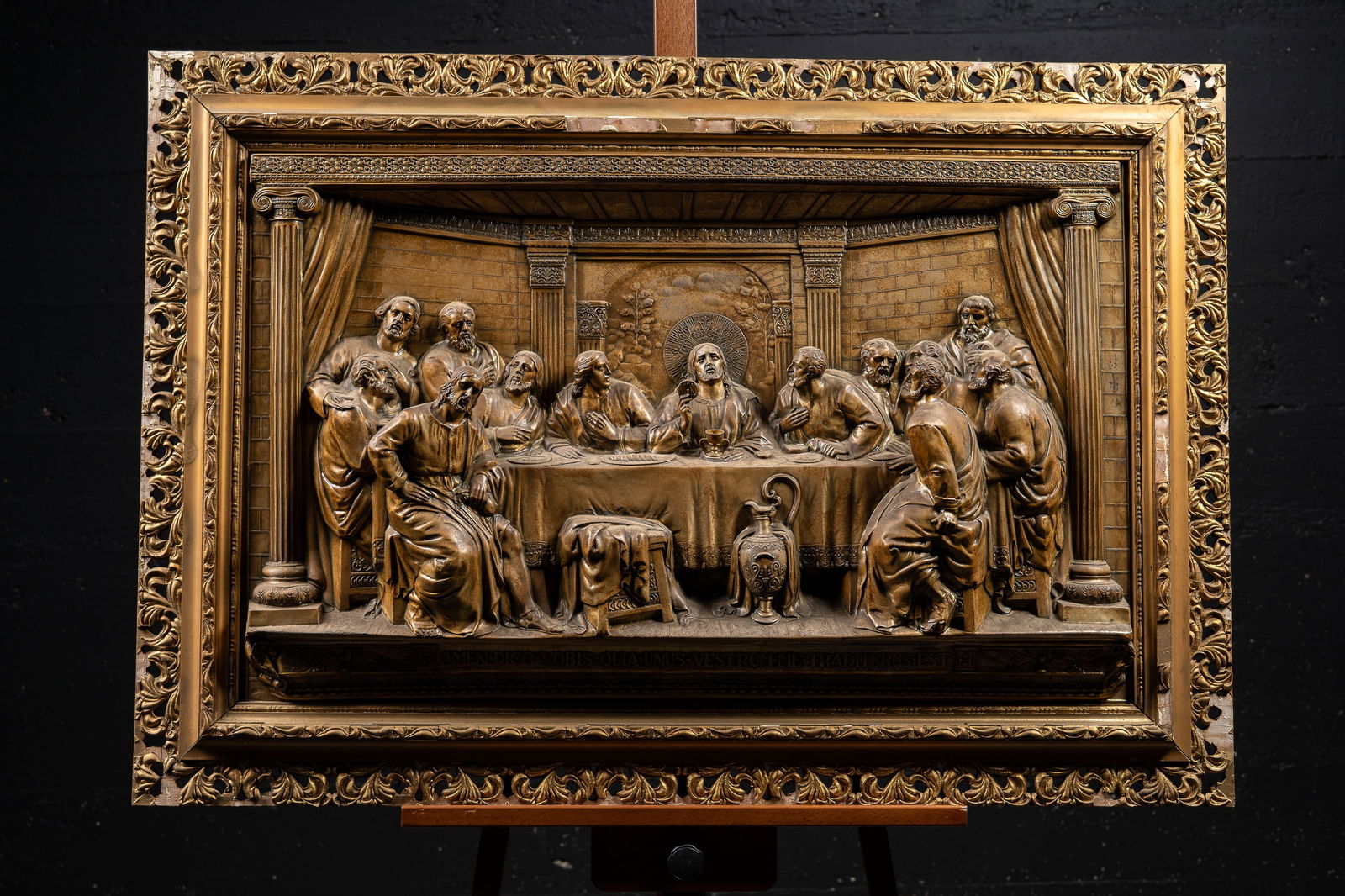 Monumental Gilt Composite Last Supper Wall Plaque: **NOTE: Any shipping quotes provided on this screen are provided by Live Auctioneers. For an in-house shipping quote on this lot, please reach out to us at rockauctiongallery@gmail.com.** 