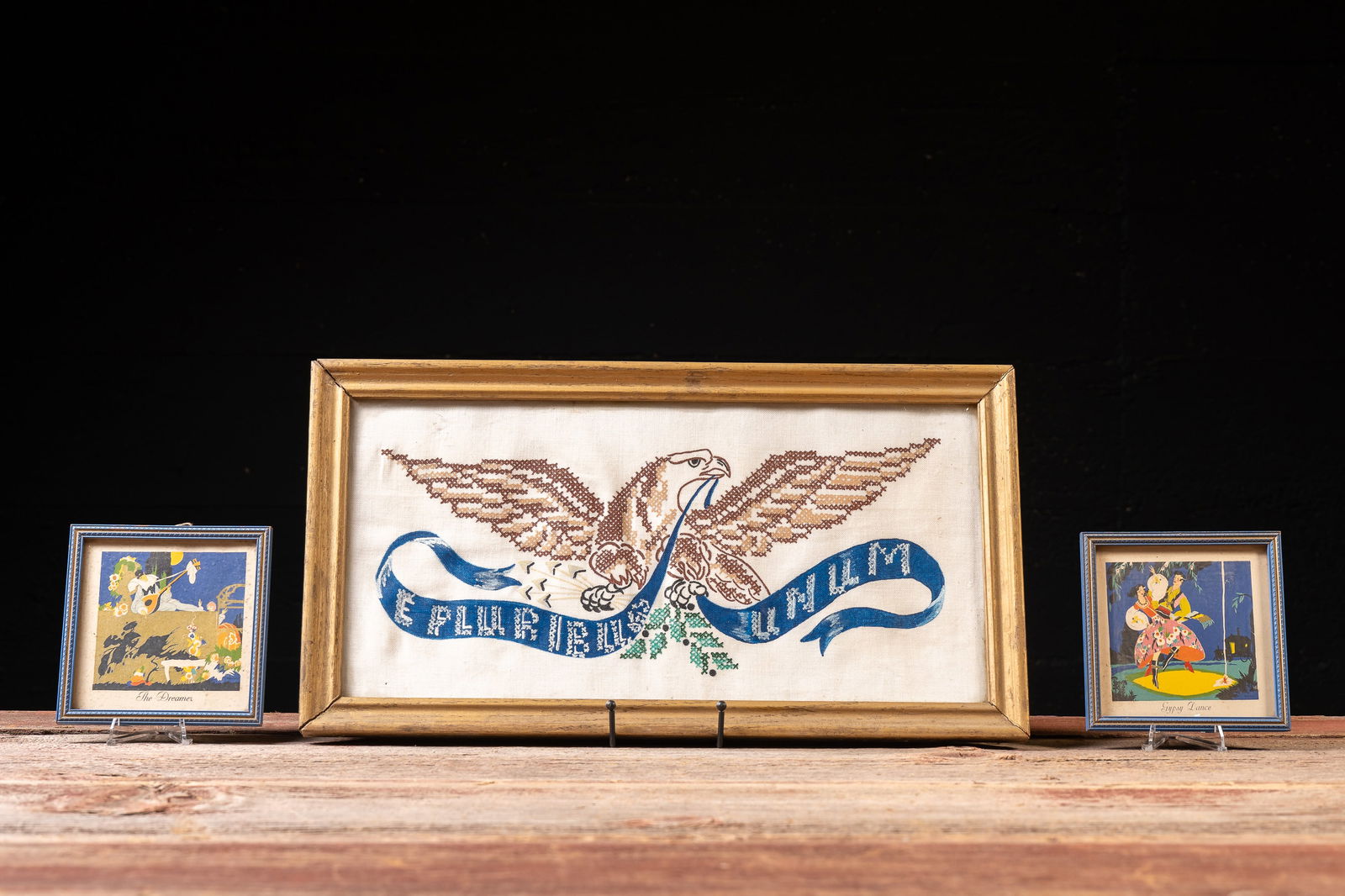 3 Prints: Dreamers, Gypsy Love, Cross-Stitch Eagle: **NOTE: Any shipping quotes provided on this screen are provided by Live Auctioneers. For an in-house shipping quote on this lot, please reach out to us at rockauctiongallery@gmail.com.** 