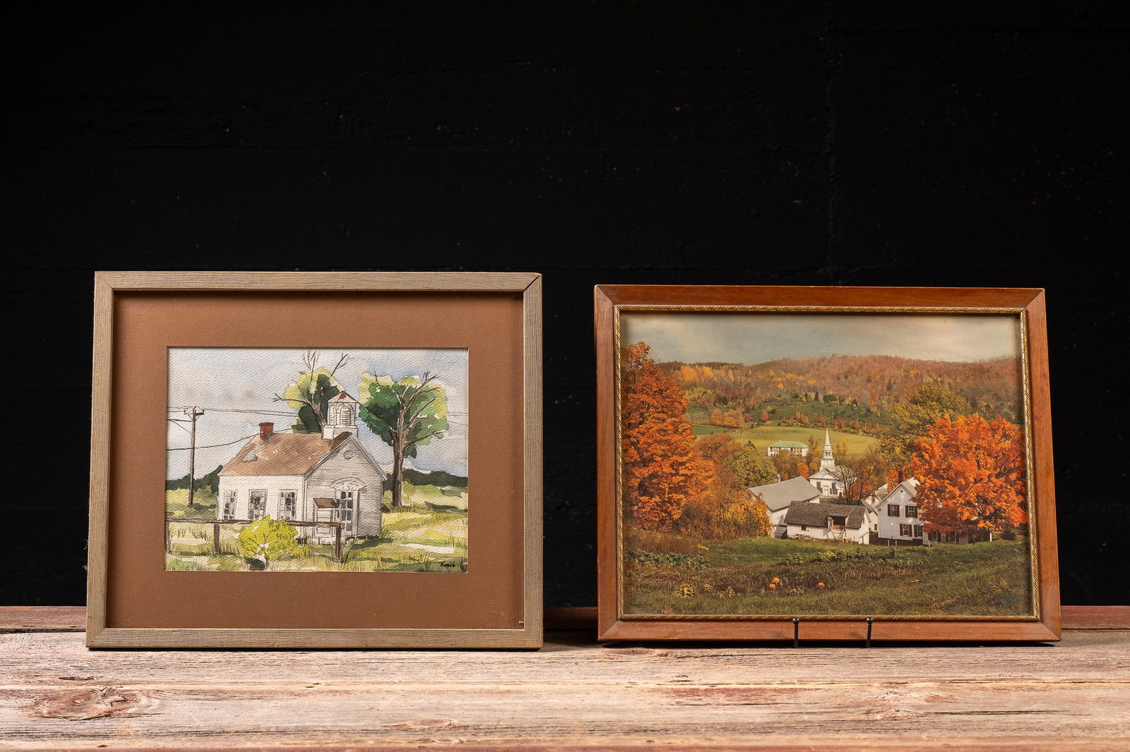 Two Rural Framed Pieces - Watercolor and Print: **NOTE: Any shipping quotes provided on this screen are provided by Live Auctioneers. For an in-house shipping quote on this lot, please reach out to us at rockauctiongallery@gmail.com.** 