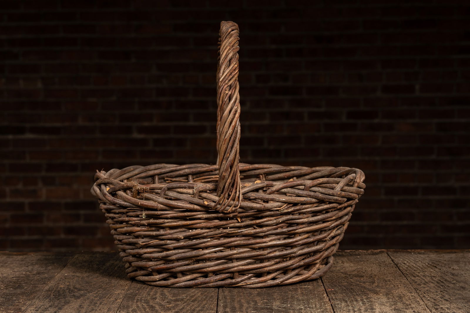 Antique Handwoven Wicker Gathering Basket (1 of 7)