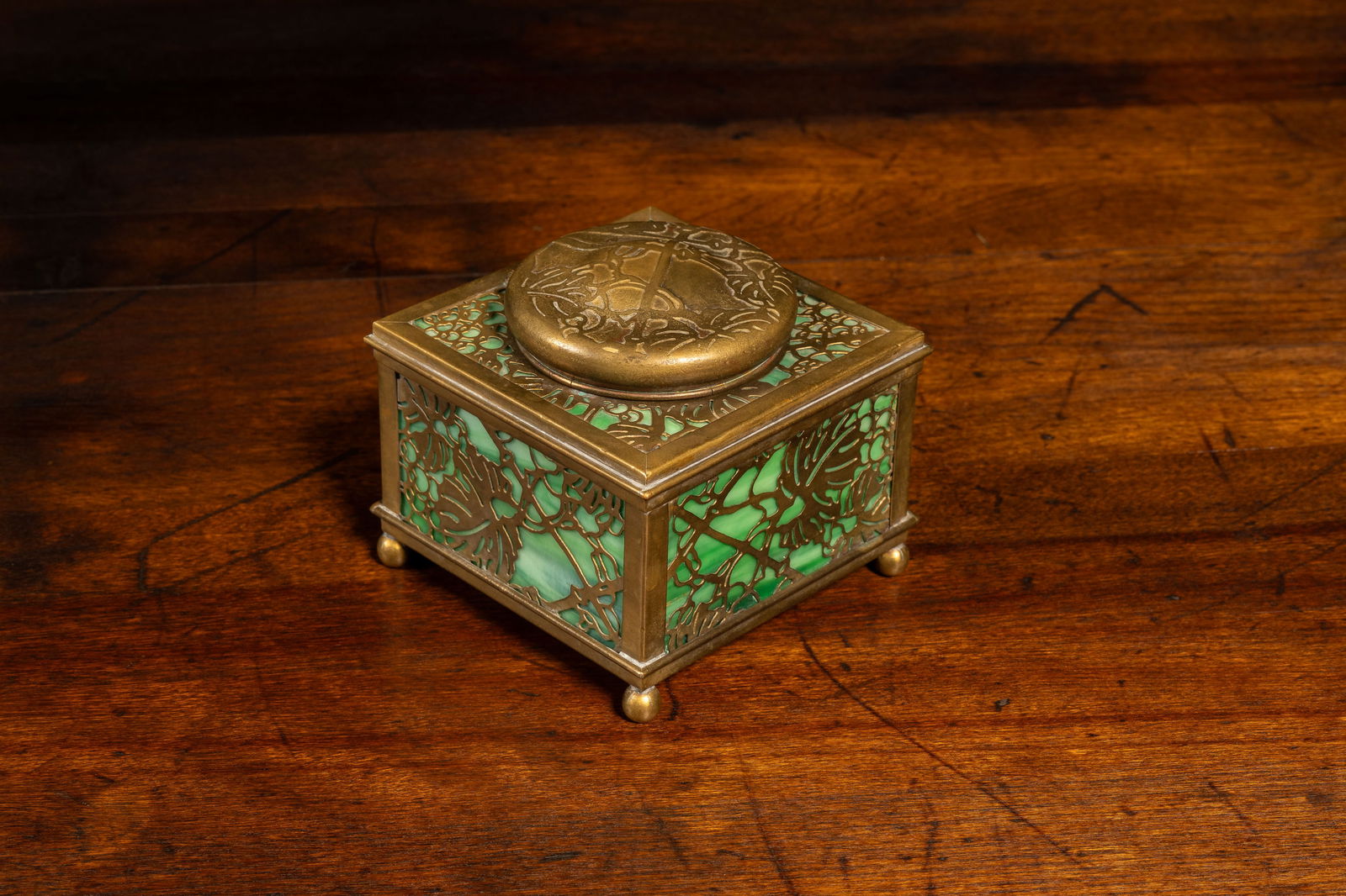 Antique Grapeleaf Inkwell by Tiffany Studios: **NOTE: Any shipping quotes provided on this screen are provided by Live Auctioneers. For an in-house shipping quote on this lot, please reach out to us at rockauctiongallery@gmail.com.** 18149 