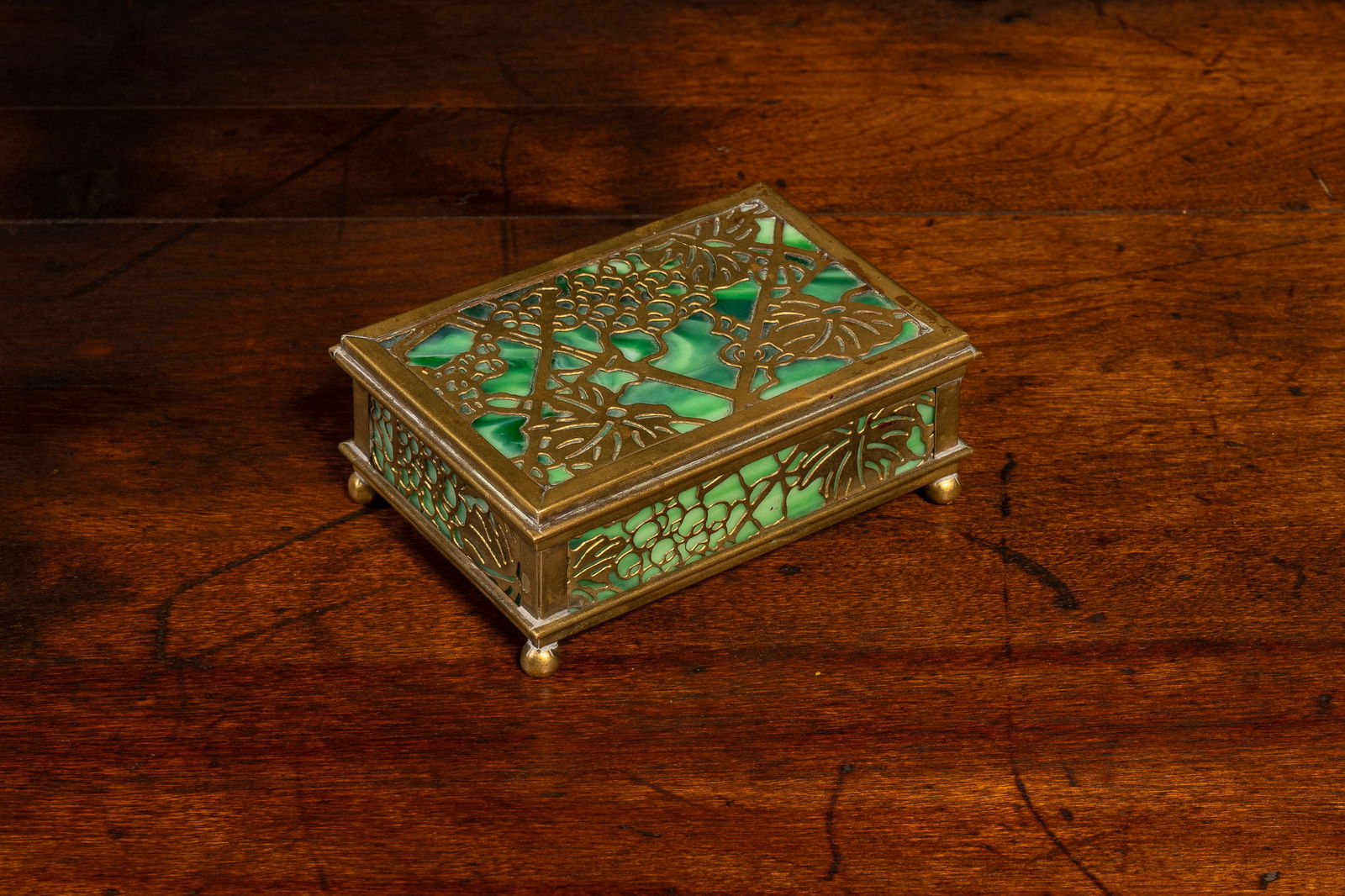 Antique Grapeleaf Desk Box by Tiffany Studios: **NOTE: Any shipping quotes provided on this screen are provided by Live Auctioneers. For an in-house shipping quote on this lot, please reach out to us at rockauctiongallery@gmail.com.** 18150 